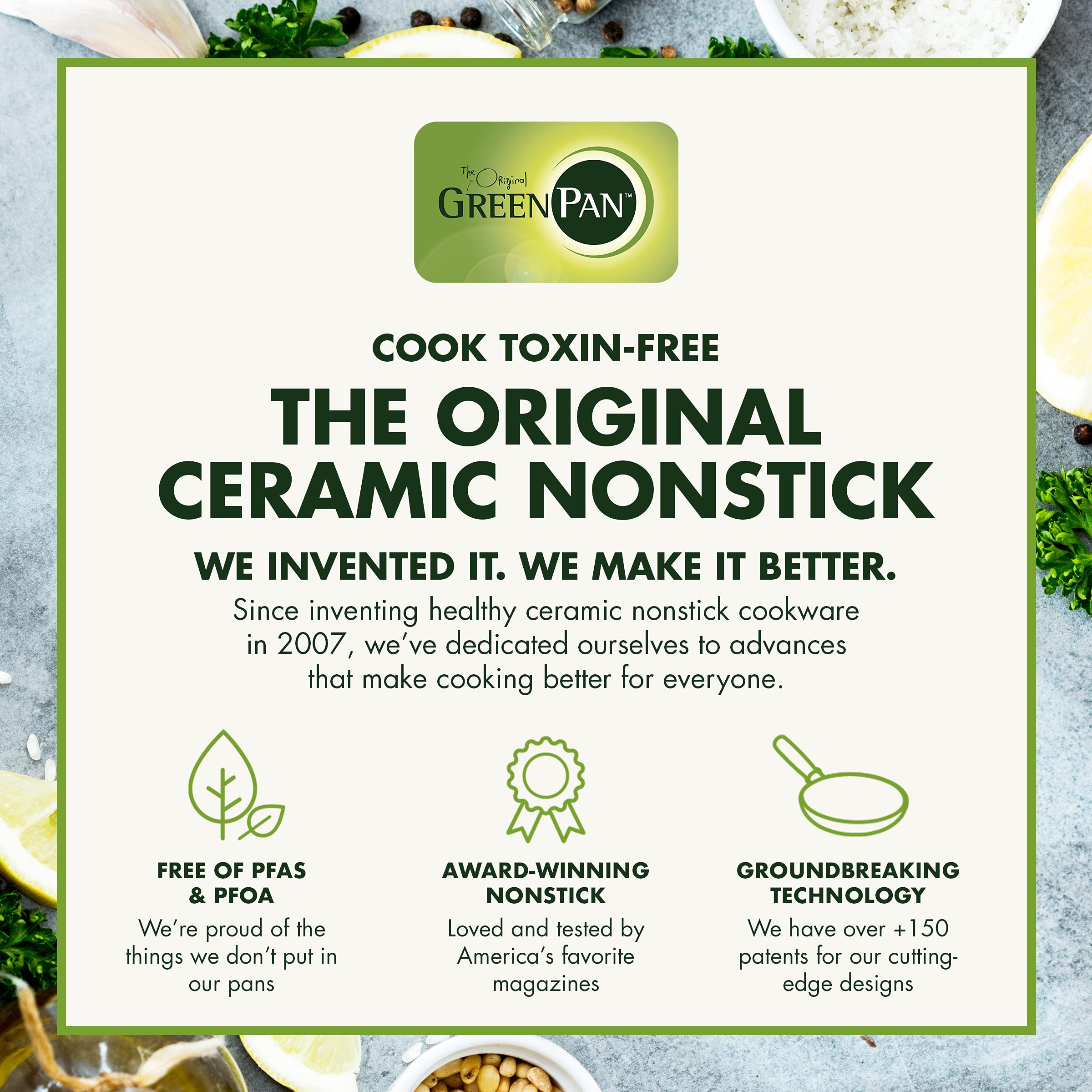 GreenPan Venice Pro Noir Tri-Ply Stainless Steel Healthy Ceramic Nonstick Frying Pan Set (8