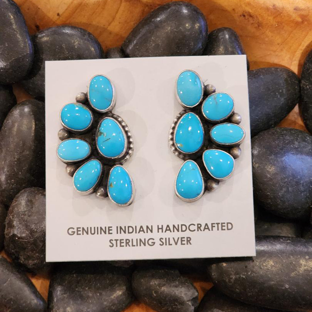 Nia Kingman Turquoise Cluster Earrings – Handmade Boho Jewelry for Women, Sterling Silver Dangle Earrings, Perfect for Festivals & Boho Chic Style