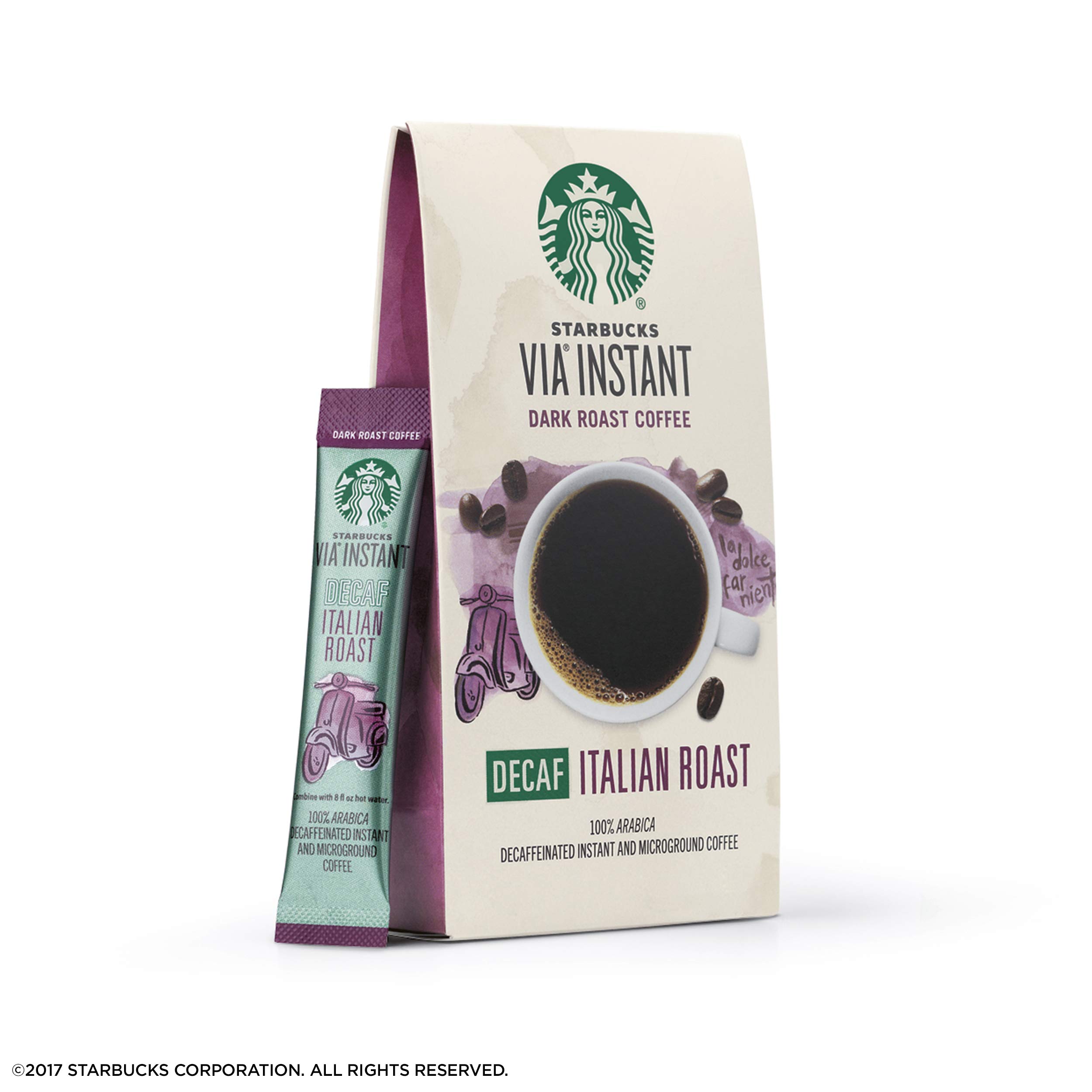 Starbucks VIA Instant Decaf Italian Dark Roast Coffee Packets - 12 Boxes (84 Packets) - Perfect for Travel, Office & Home Brewing