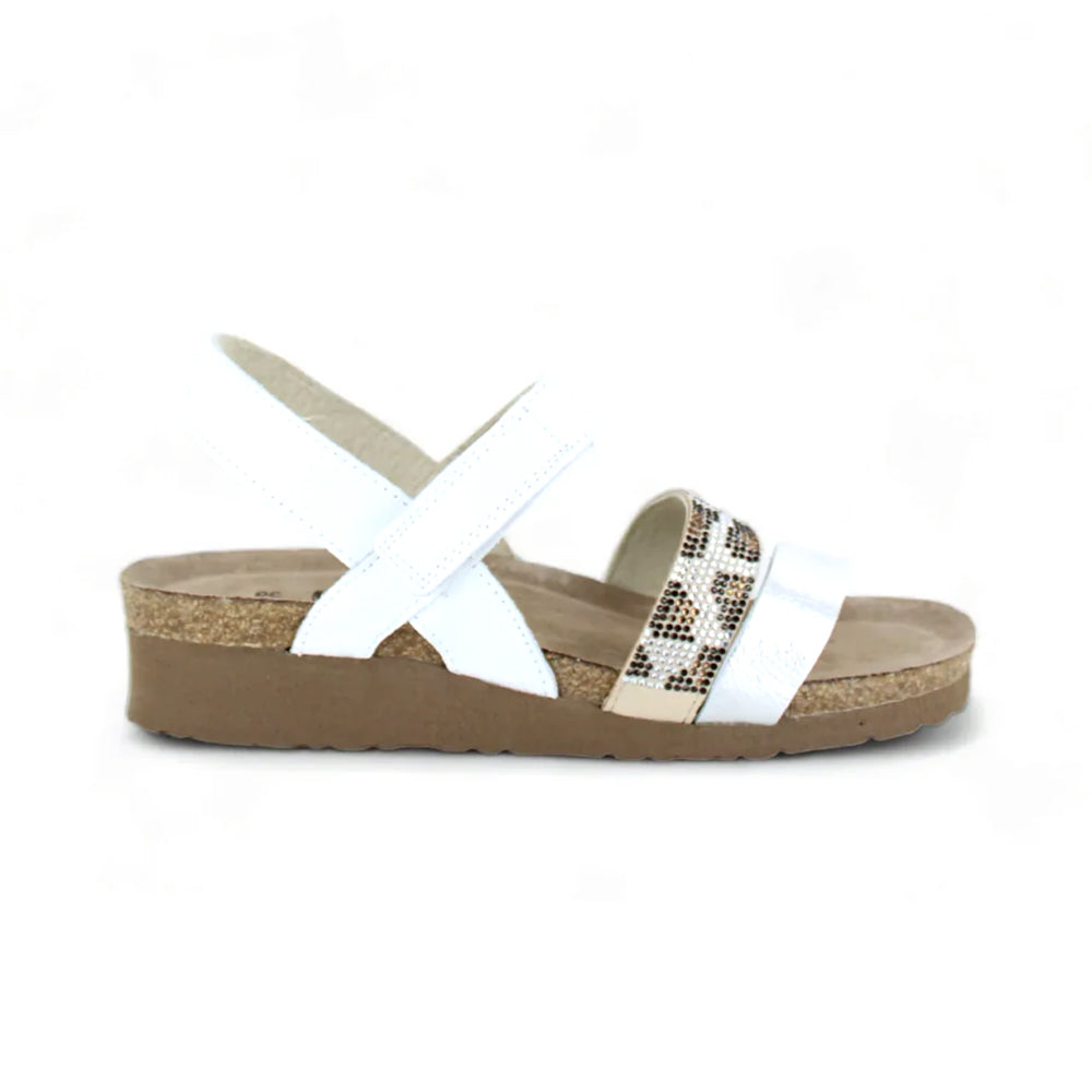 White Pearl Leather/Soft Silver Leather w/ Beige/Cheetah Rivets