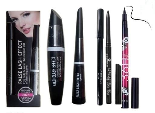 JEKANAZO'S Professional Makeup Kit - Waterproof Liquid Eyeliner, Black Kajal Pencil, 3-in-1 Eyeliner, Volumizing Mascara & Eyebrow Pencil (5-Piece Set) for Smokey Eyes, Winged Liner & Everyday Makeup Looks