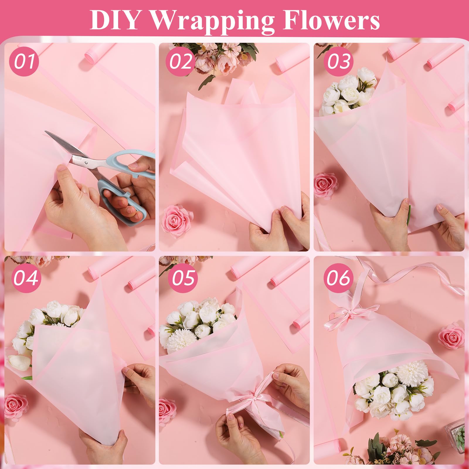 25 Sheets Waterproof Floral Wrapping Paper - Bouquet Gift Wrap for Wedding, Birthday, Party, DIY Crafts - Pink Flower Packaging Supplies for Florists & Gift Boxes (Ideal for Bridal Bouquets, Anniversary Gifts & Special Occasions)