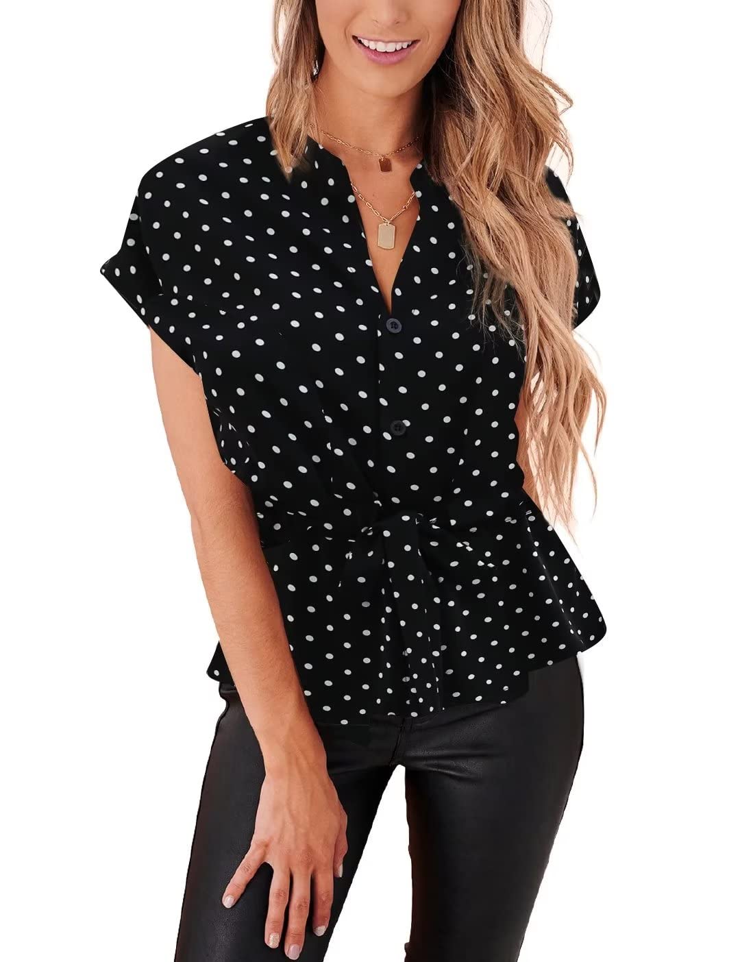 Women's Casual Peplum Button Down Blouse - Chiffon Summer Work Top for Office & Date Night | Elegant Dressy Tops for Women | Perfect for Business Casual, Cocktail Parties & Professional Wear