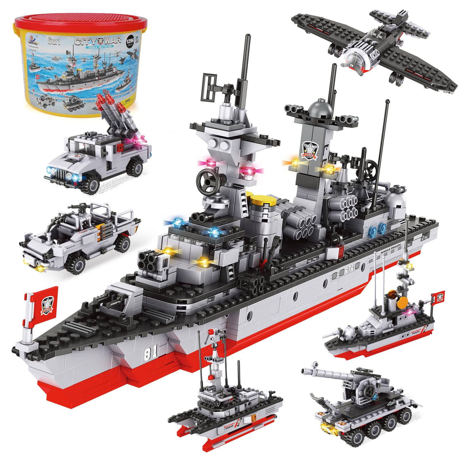 1296-Piece Military Aircraft Carrier Building Blocks Set - Warship Battleship Model Kit with Airplane, Patrol Boat, Army Car & Tank | STEM Educational Toy for Kids Ages 6-12 | Creative Roleplay Gift for Boys & Girls | Perfect for Birthday, Christmas & Navy-Themed Playtime
