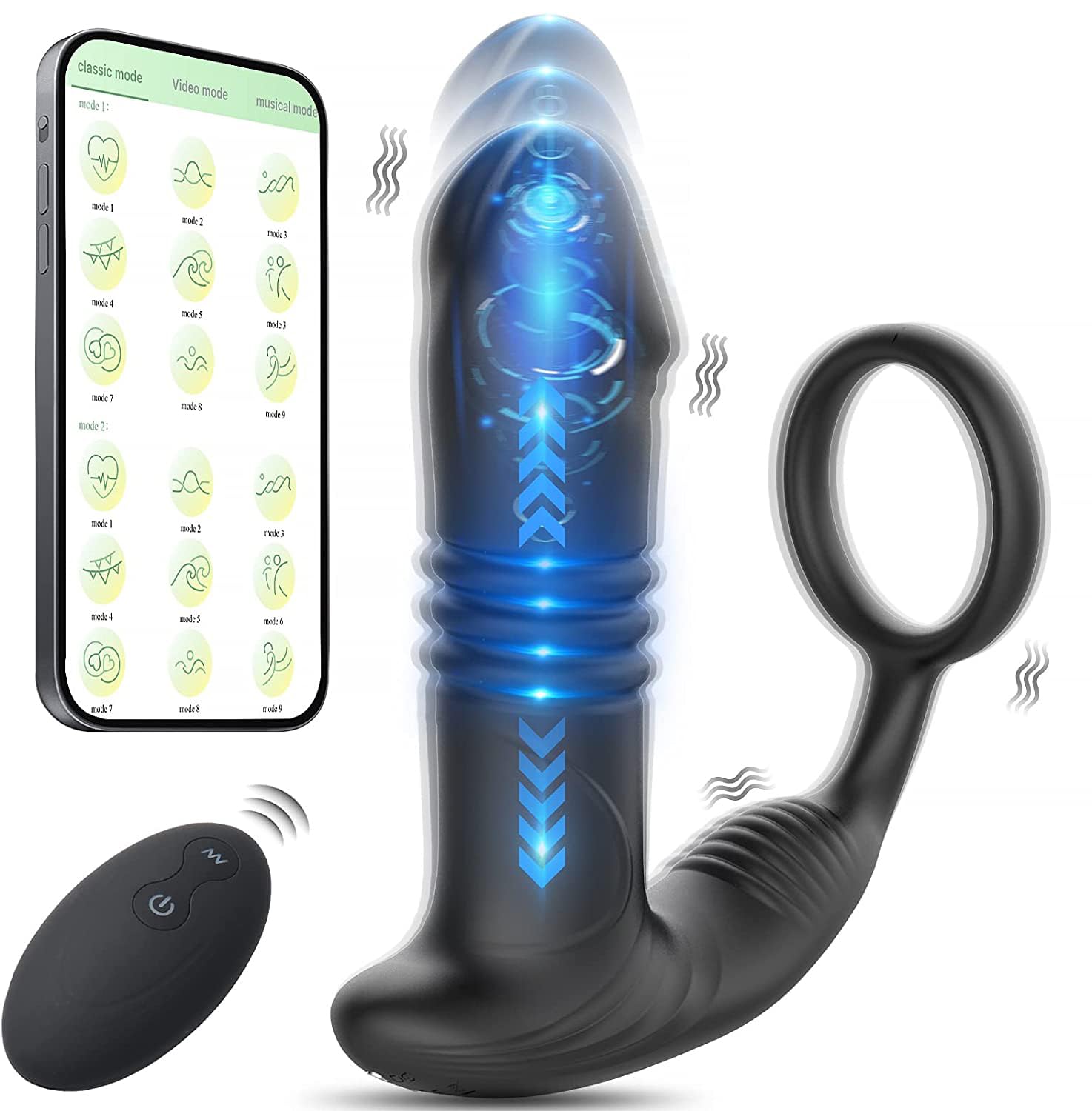 Male Prostate Massager with 9 Vibration Modes & APP Control - Anal Plug Sex Toy for Men, Penis Ring Stimulator - Perfect for Solo Play & Couples Intimacy