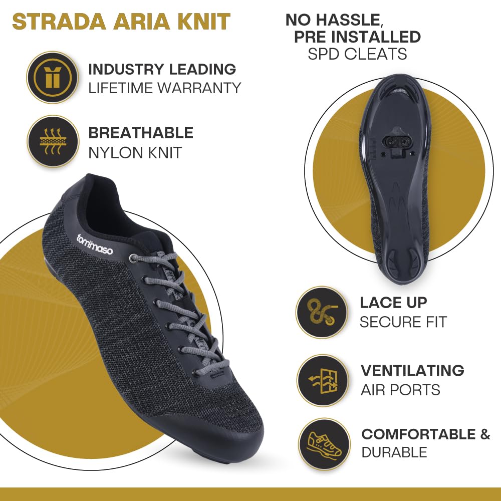 Tommaso Strada Men's SPD Cycling Shoes with Delta Clips - Indoor Spinning & Peloton Bike Shoes for Road Cycling - Comfortable & Durable for Gym, Studio & Outdoor Riding