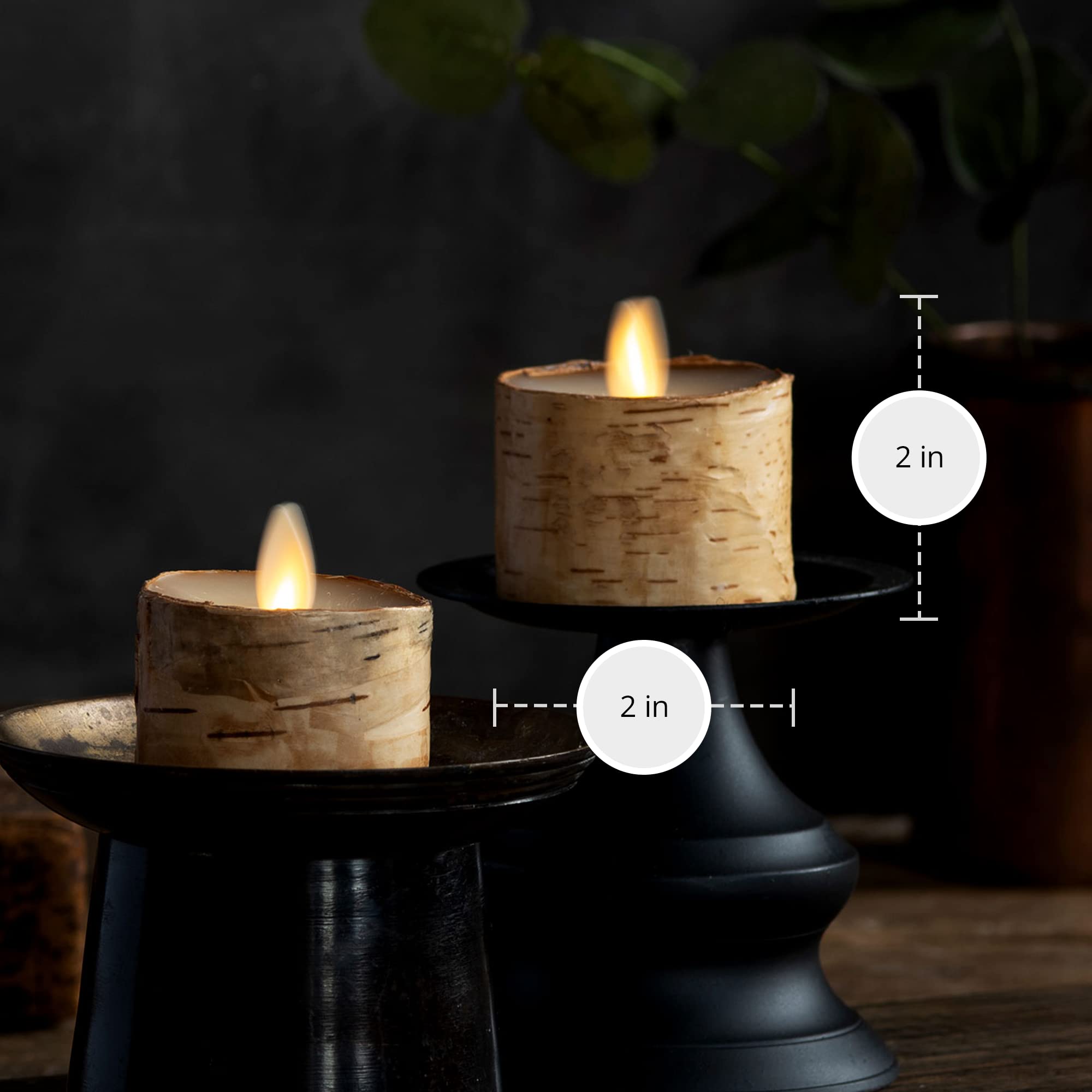 Flameless LED Tea Light Candles - Pack of 2 Birch & Pearl Ivory Battery Operated Candles with Realistic Flickering Flame & Remote Timer - Perfect for Home Decor, Weddings, Restaurants & Romantic Ambiance