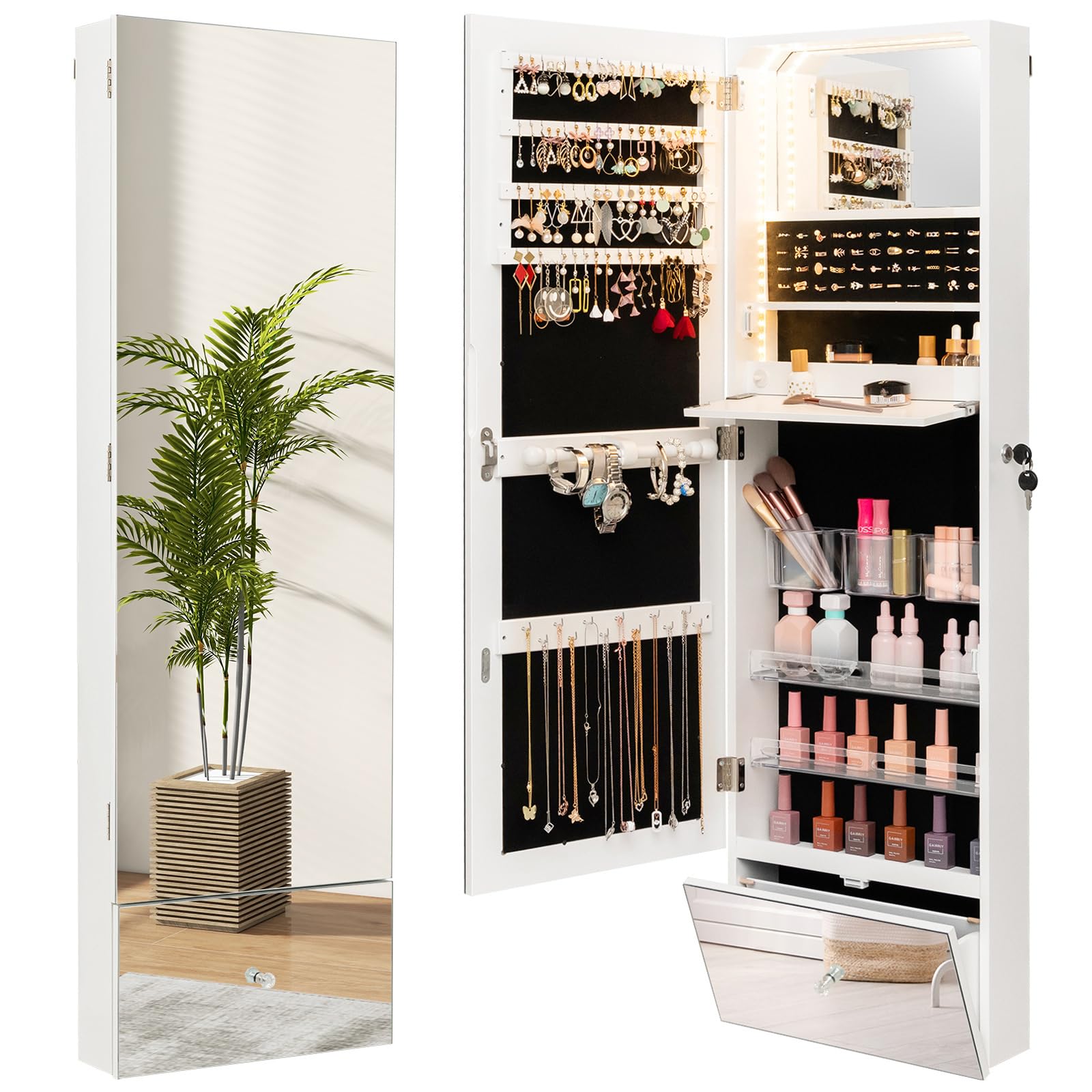 Charmaid Wall Mounted Jewelry Cabinet with Full Length Mirror - 47.2