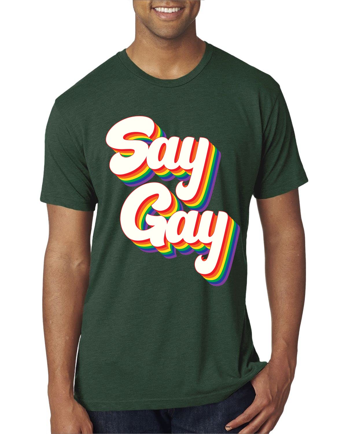 Vintage Rainbow LGBT Pride Men's Premium Tri-Blend T-Shirt - Say Gay Retro Graphic Tee for Pride Month, LGBTQ+ Support & Equality Events