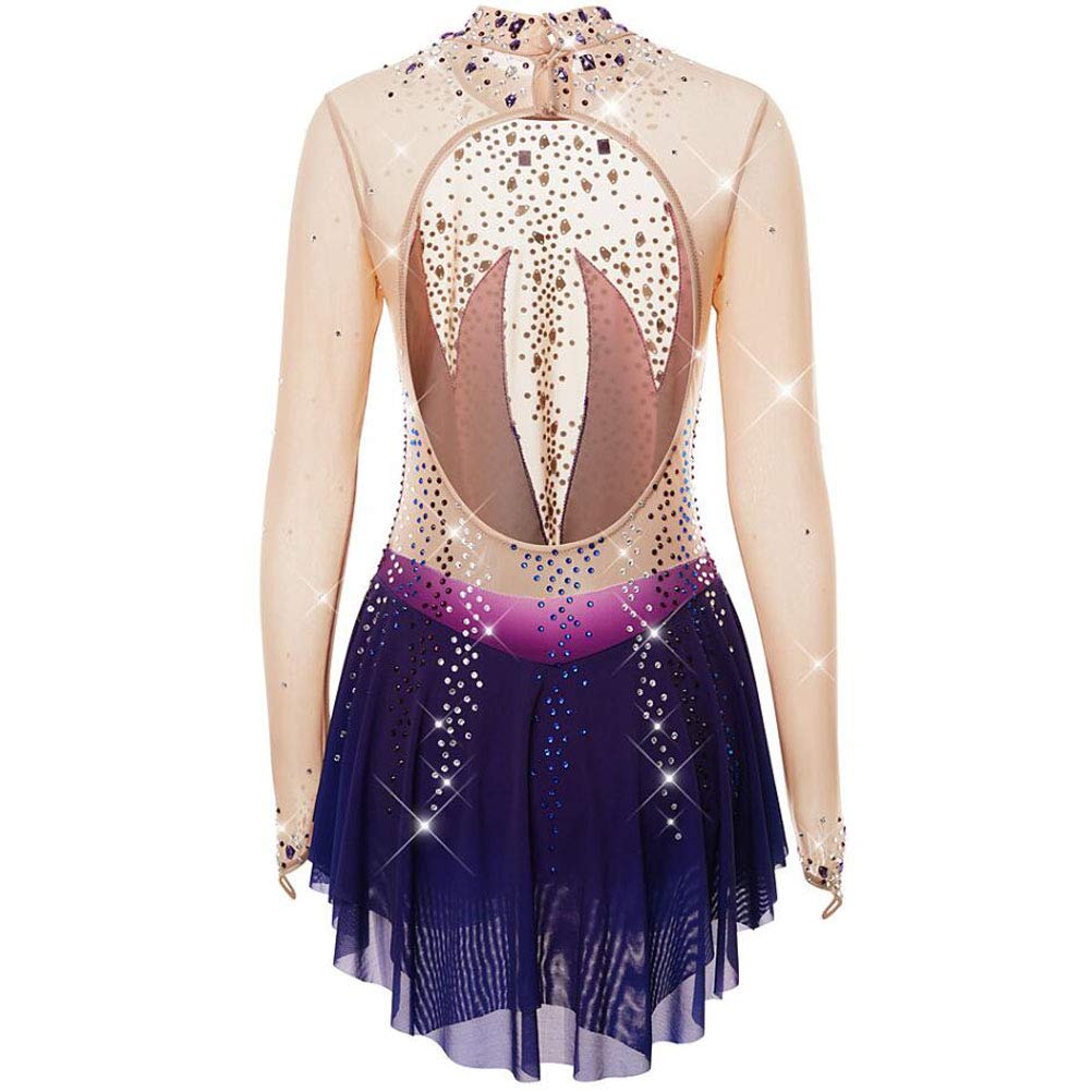 JRUIA Professional Figure Ice Skating Dress for Girls & Women - Long Sleeve Stretch Ballet Dress with Gradient Rhinestone Design | Perfect for Competition, Performance & Practice