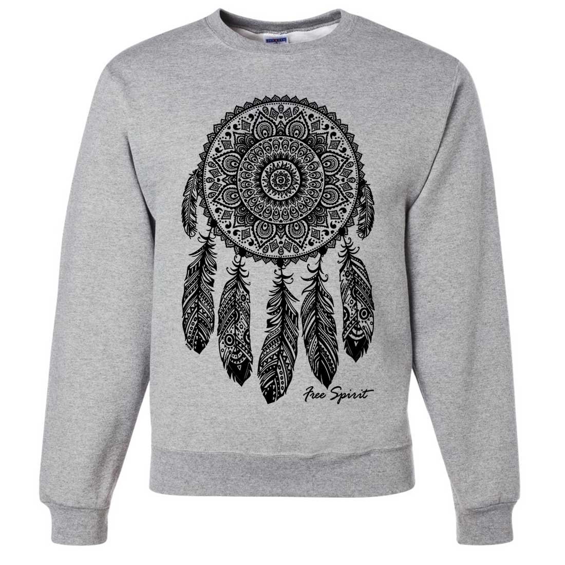 Native American Dreamcatcher Free Spirit Black Crewneck Sweatshirt | Boho Chic Pullover for Women | Perfect for Casual Wear, Music Festivals & Spiritual Retreats