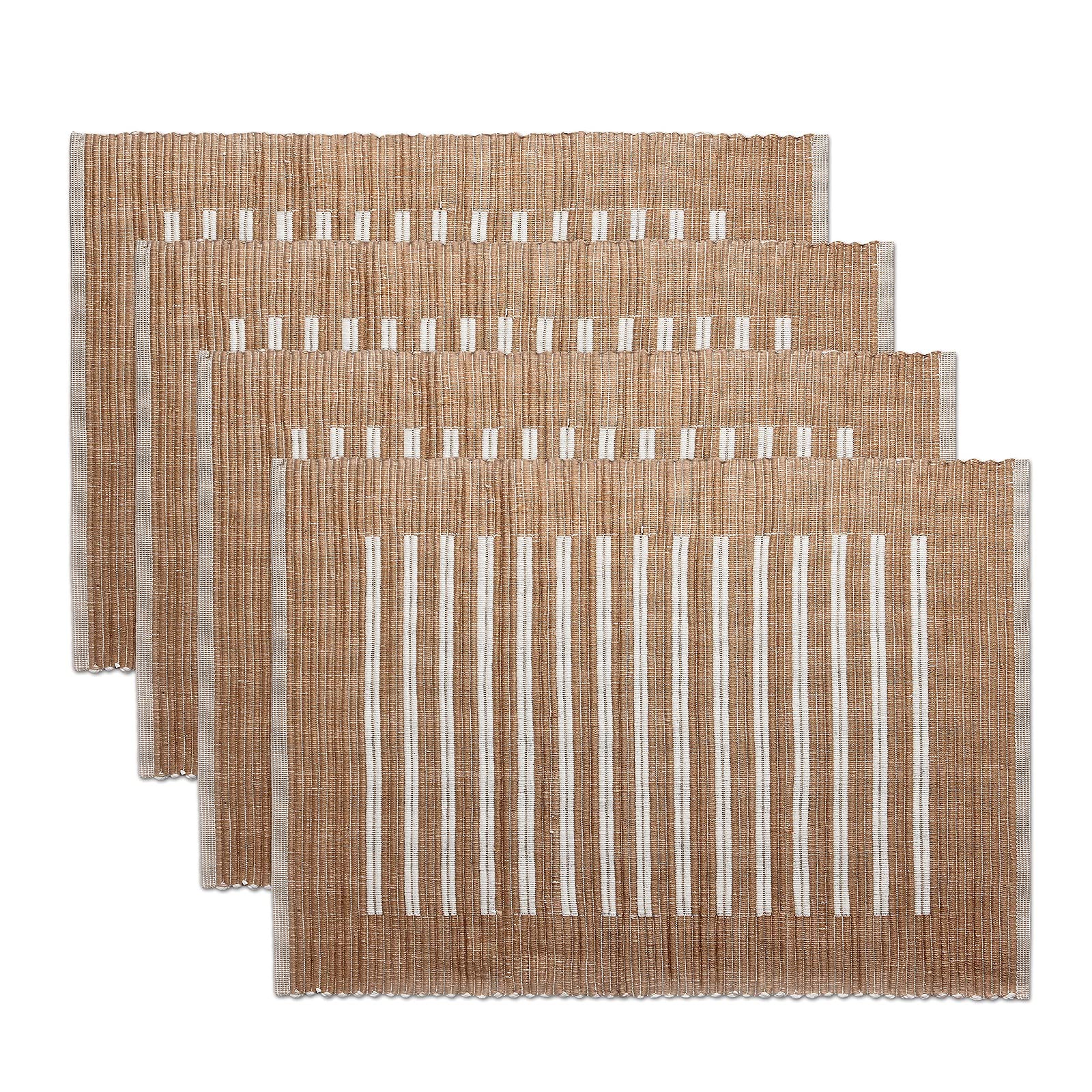 Eco-Friendly Pure Cotton Placemats Set of 4 - Cream & White Striped Washable Table Mats for Dining Room Decor | Perfect for Everyday Use, Dinner Parties & Holiday Gatherings