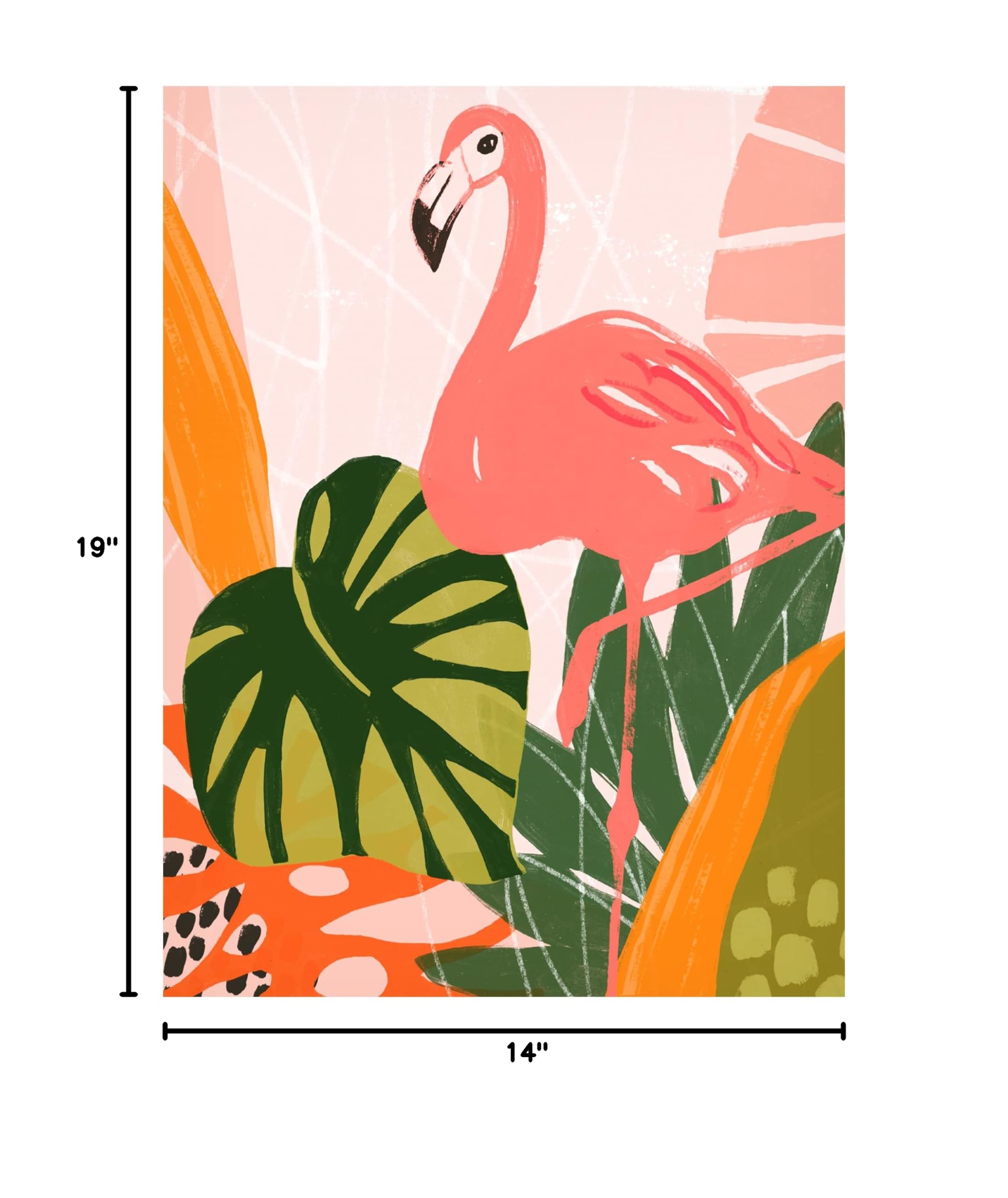 Jungle Flamingo I Canvas Wall Art Print by June Erica Vess - Tropical Flamingo Painting for Living Room, Bedroom & Office Decor