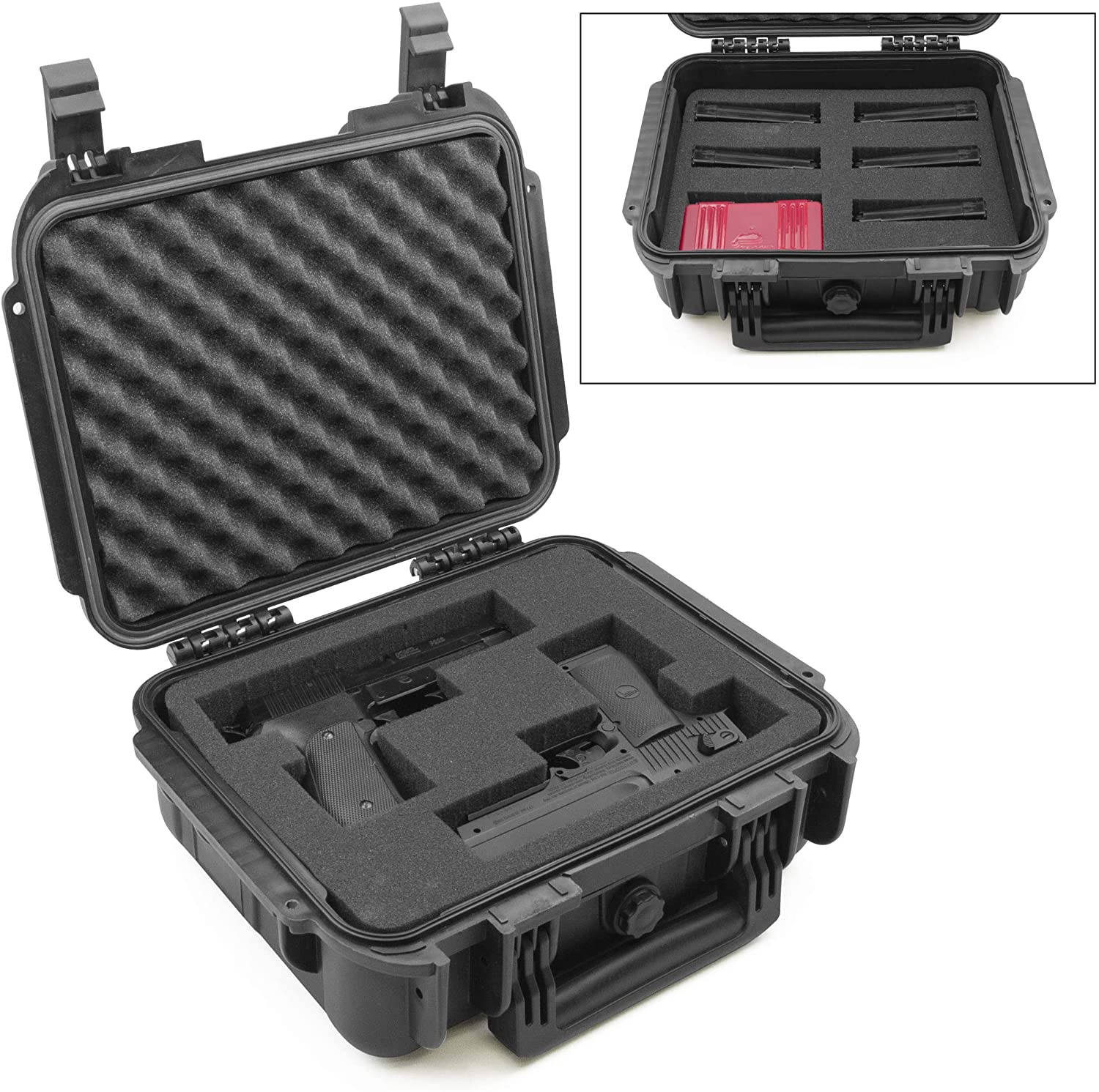 CASEMATIX 14 Two Gun Hard Case for 2 Handguns - Waterproof & Shockproof Pistol Case with Accessory Storage | Perfect for Range, Travel & Secure Firearm Transport