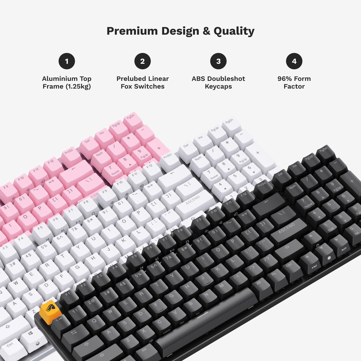 Glorious GMMK 2 96% Full Size Gaming Mechanical Keyboard - Hot-Swappable Cherry MX Style Linear Switches, Double Shot PBT Keycaps, RGB Backlit - Wired PC Gaming Keyboard for Esports, Typing & Office Setup (Black)