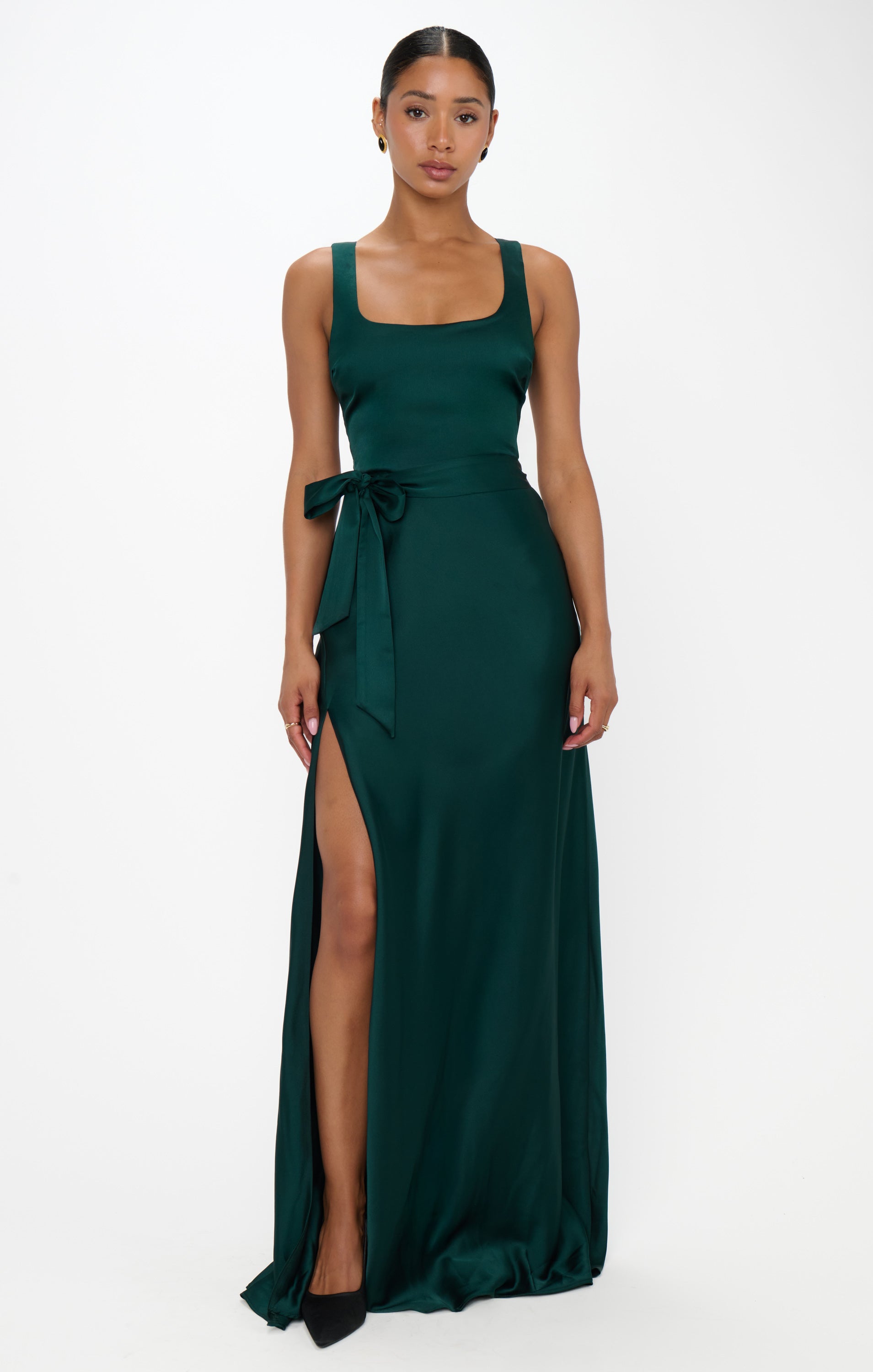 Lana Maxi Dress - Deep Emerald Green Luxe Satin Long Evening Gown for Women | Perfect for Weddings, Parties & Special Occasions