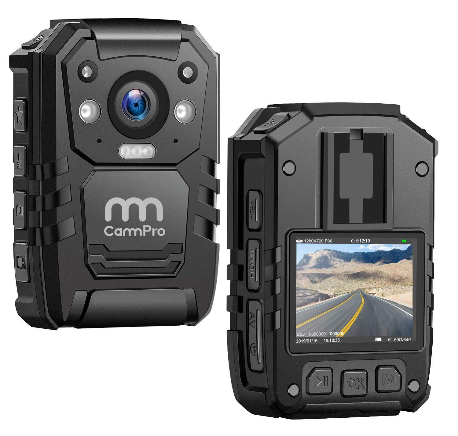 CammPro I826 1296P HD Police Body Camera with 128GB Memory, Waterproof Wearable Body Camera with Audio Recording, Night Vision & GPS - Ideal for Law Enforcement, Security Guards, and Evidence Collection