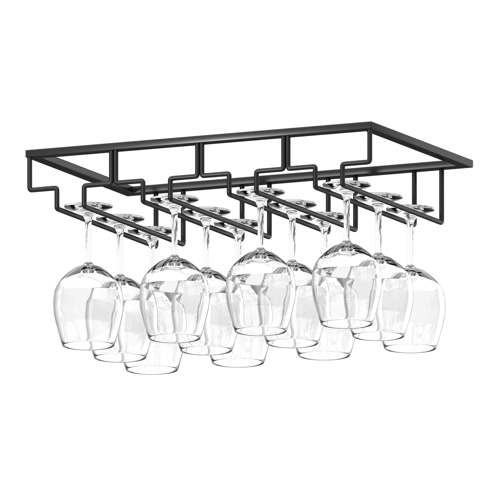 Premium Under Cabinet Wine Glass Rack - 4-Tier Black Metal Stemware Holder for Kitchen, Bar & Dining Room | Space-Saving Storage Solution for Wine Glasses, Champagne Flutes & Cocktail Cups