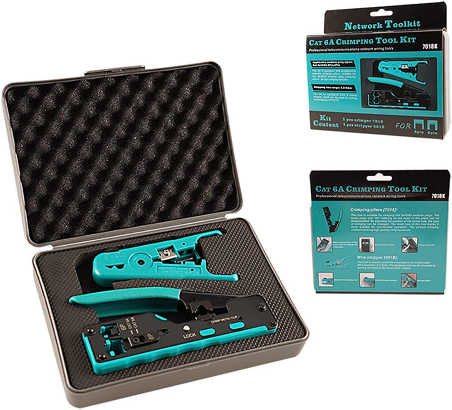 COOLCOLD Professional RJ45 Crimping Tool Kit - Ethernet Cable Crimper for Cat5 Cat5e Cat6 Cat6A Cat7 - Includes Wire Stripper & RJ11 Connectors - Perfect for Network Installations & DIY Home Wiring Projects