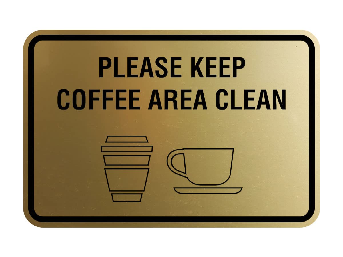 Vintage Brushed Gold 'Please Keep Coffee Area Clean' Framed Sign - Large Wall Decor for Kitchen, Office, or Cafe