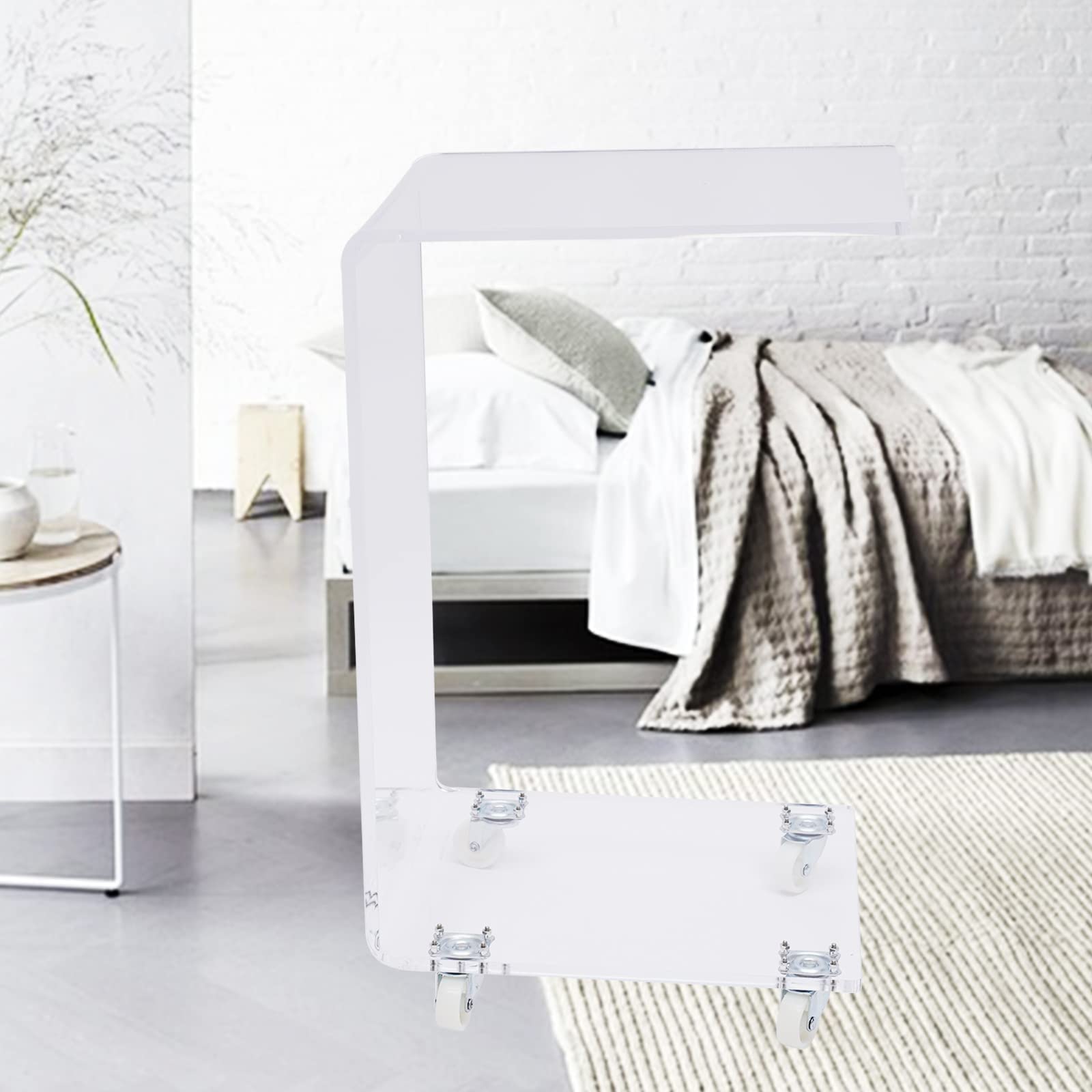 Clear Acrylic C-Shaped End Table - Portable Rolling Side Table for Sofa, Bed, Office | Snack Table, Laptop Desk, Coffee Table | Modern Home & Office Furniture for Small Spaces