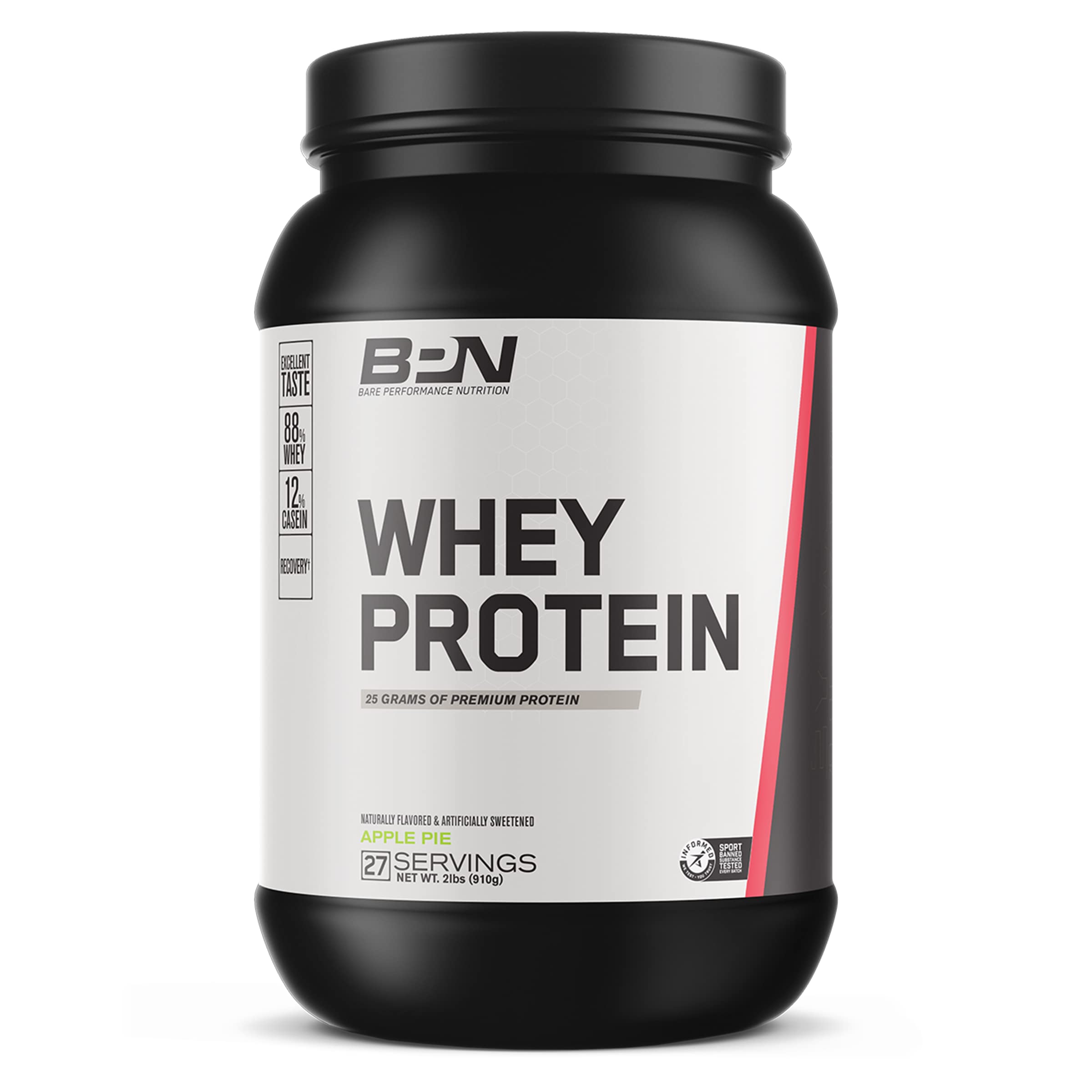 Bare Performance Nutrition Whey Protein Powder - 25G Protein, Low Carb Meal Replacement with 88% Whey & 12% Casein (Apple Pie Flavor, 27 Servings) | Post-Workout Recovery & Healthy Breakfast Option