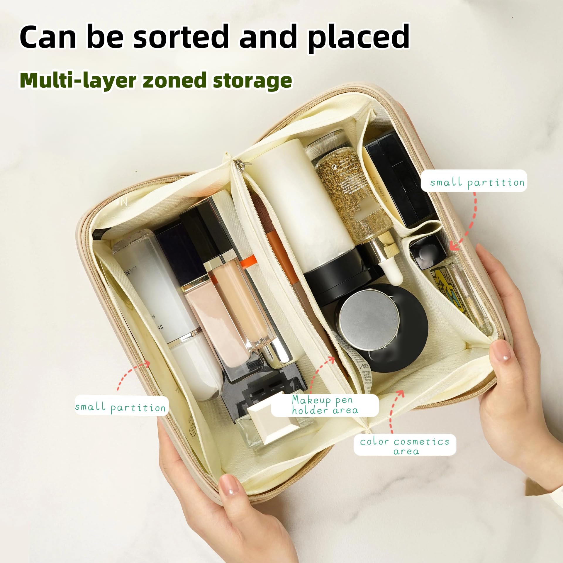 EVA Travel Makeup Bag - Large Capacity Waterproof Cosmetic Organizer for Women & Girls - Perfect for Makeup, Skincare, Chargers & Eyeliners - Ideal for Travel, Gym & Daily Use (White, Small Size)