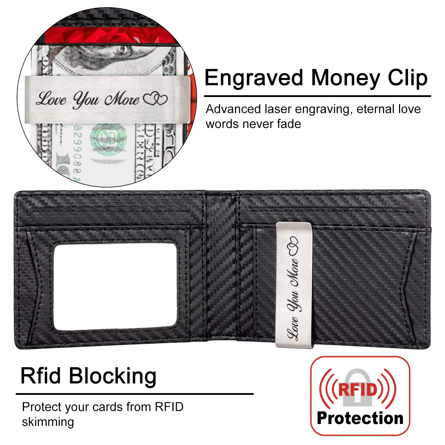 Personalized Leather Wallet for Men - Engraved Slim Bifold Wallet with Money Clip & RFID Protection - Perfect Gift for Husband, Boyfriend, Father (Birthday, Anniversary, Christmas) - Ideal for Everyday Use, Travel & Business