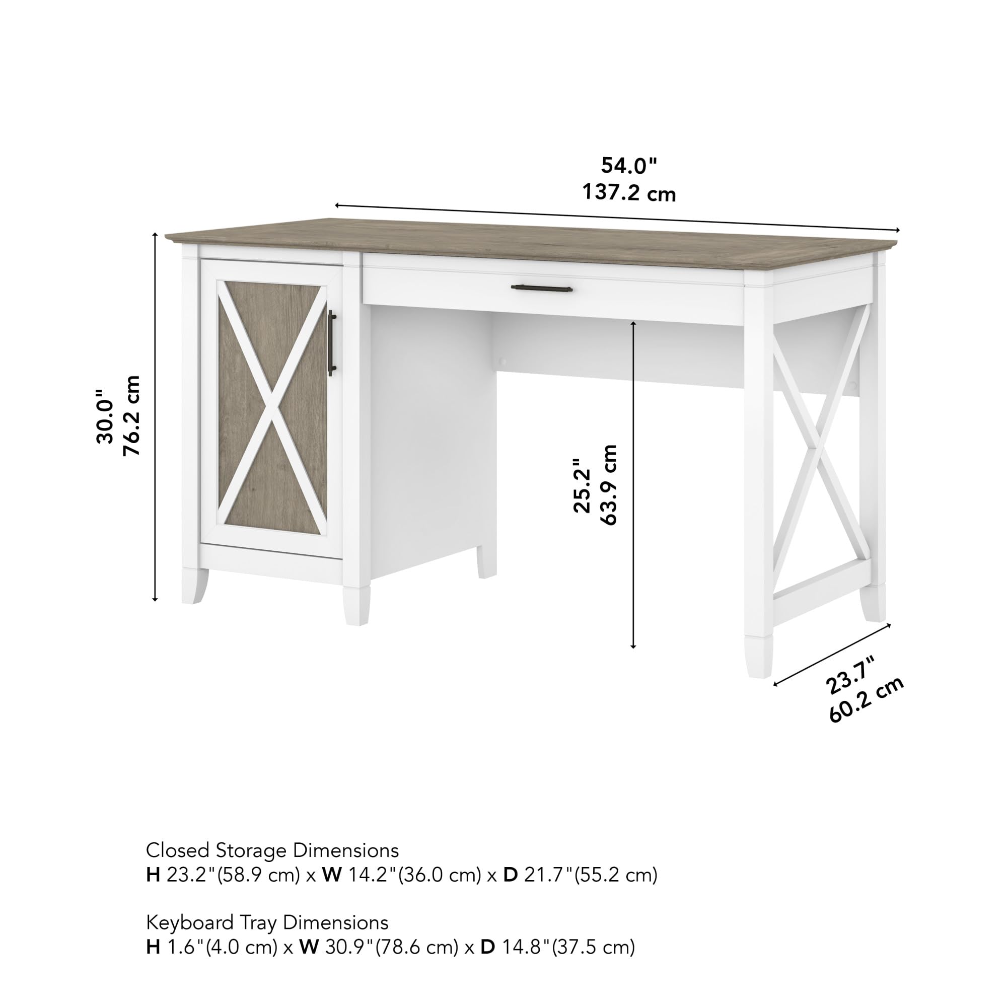 Bush Furniture Key West Computer Desk with Storage - Farmhouse Style PC Table for Home Office in Pure White & Shiplap Gray, 54