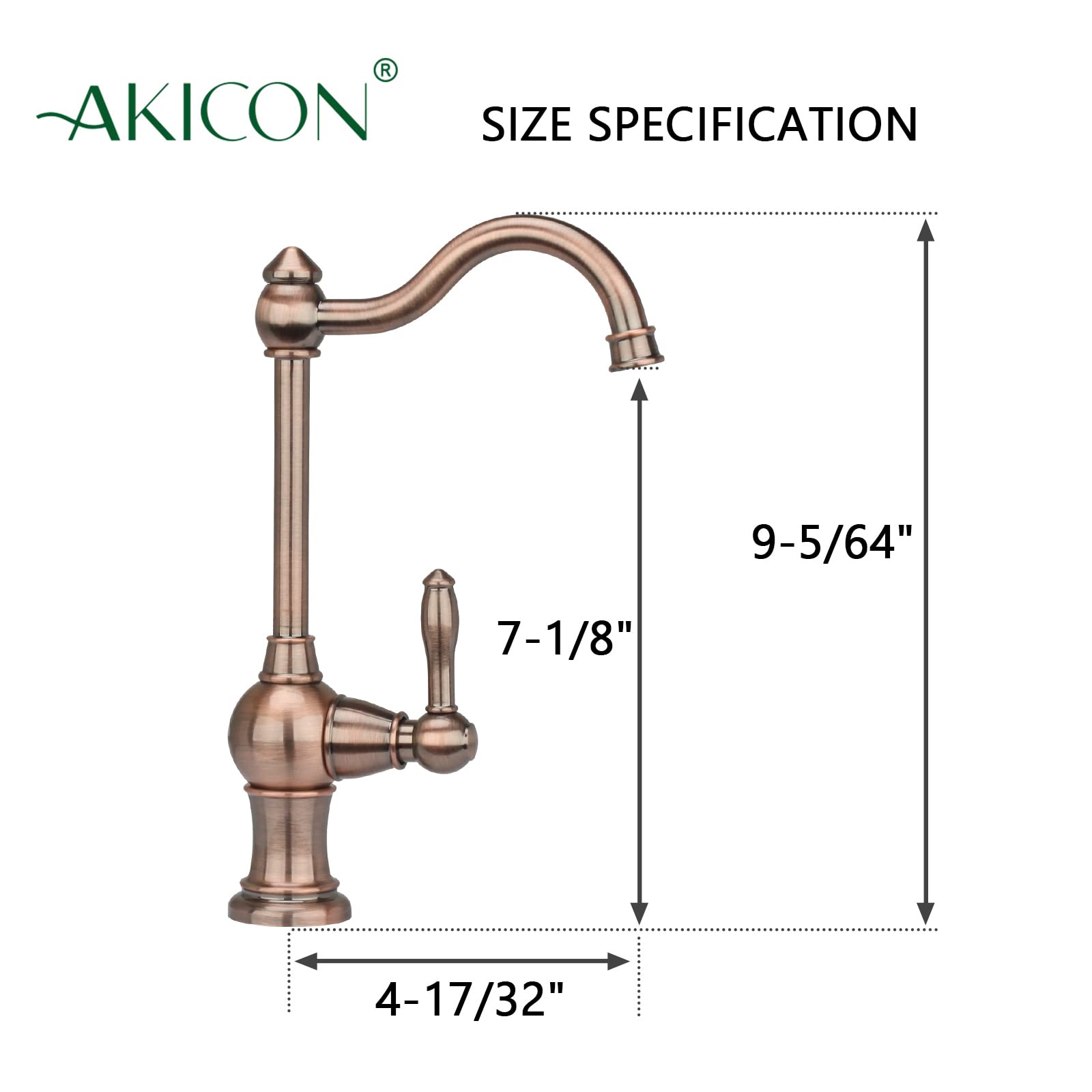 Akicon One-Handle Drinking Water Filter Faucet Purifier - Cold Water (Antique Copper) for Kitchen Sink & Home Use