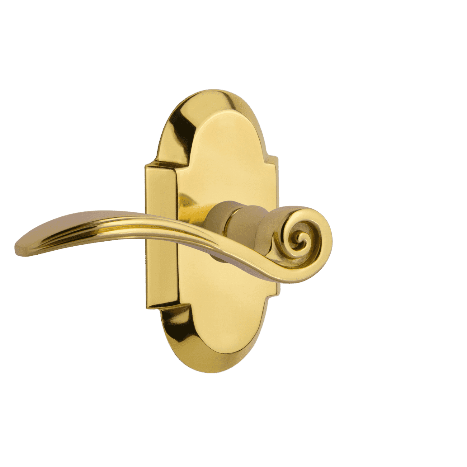 Polished Brass Cottage Short Plate with Swan Lever - Vintage Style Door Hardware for Bedroom, Bathroom & Cabinetry