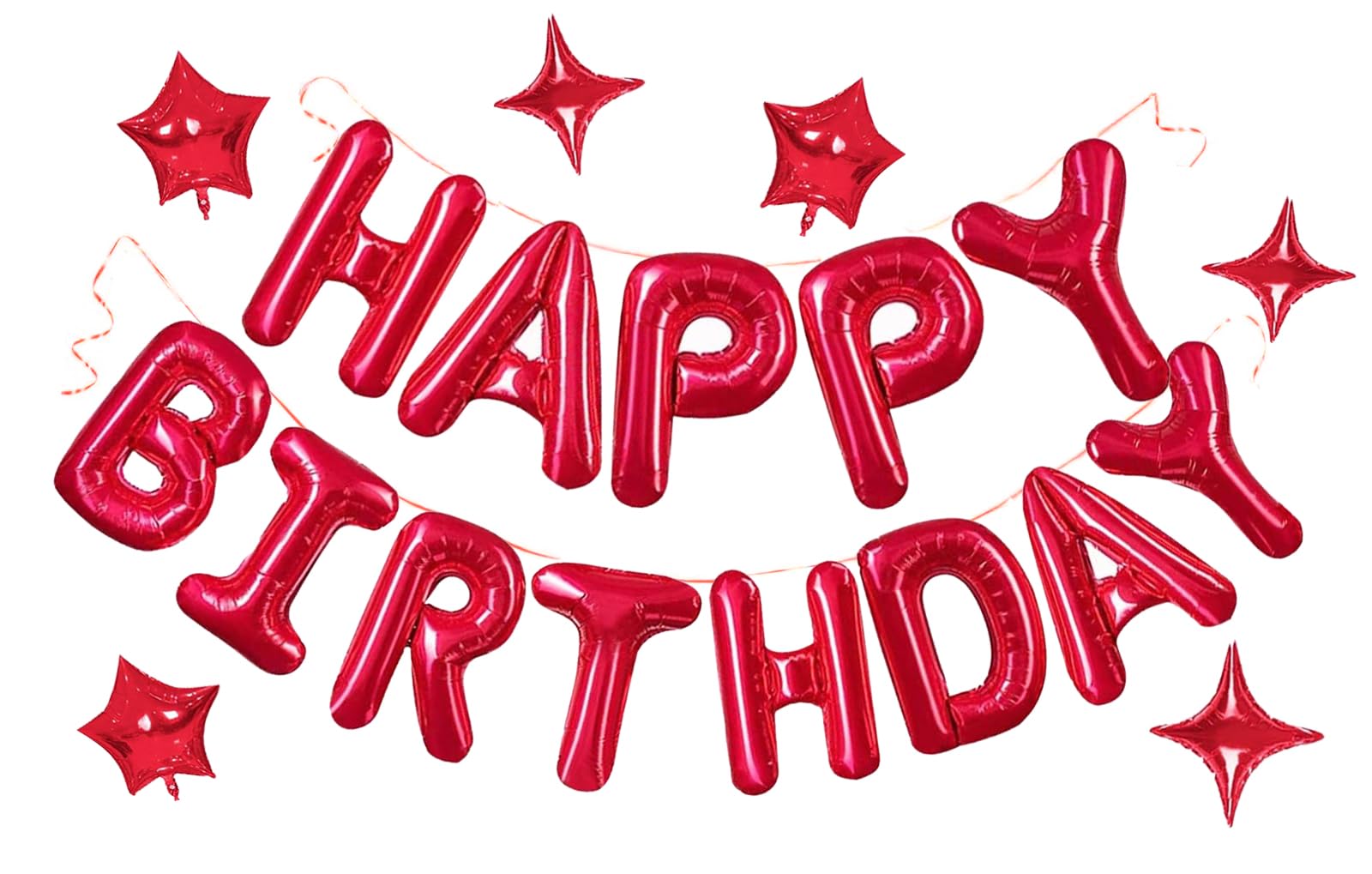 3D Mylar Foil Happy Birthday Balloons Banner Set with 6 Star Balloons - Birthday Party Decorations for Kids, Girls, Women & Adults - Perfect for Indoor/Outdoor Birthday Celebrations, Baby Showers & Anniversary Parties