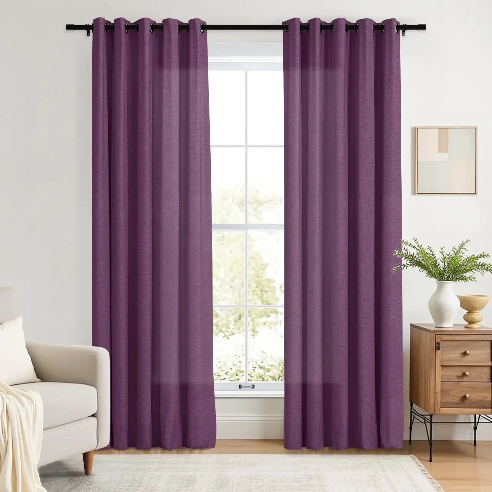 Linen Curtains with Grommet Top - Blackout Drapes for Living Room & Bedroom - Elegant Home Decor for Windows (52x84 Inches) - Perfect for Privacy, Light Control and Room Darkening