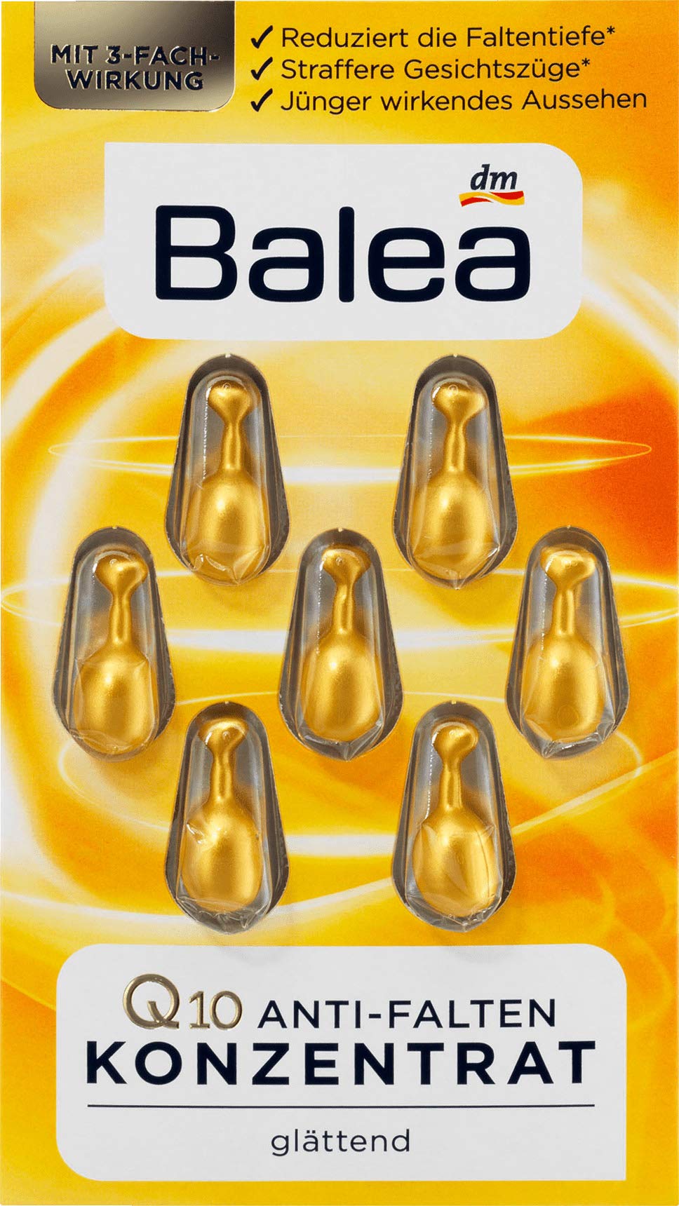 Balea Anti-Wrinkle Oil Concentrate with Q10, Vitamin E & Ginseng Extract - 5 Packs x 7 Pcs (35 Applications) - German Skincare for Face & Neck - Reduce Fine Lines & Wrinkles - Perfect for Night Routine & Mature Skin Care