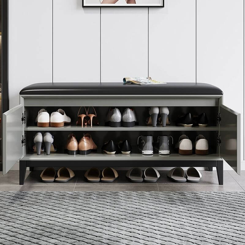 Modern Black Faux Leather Rectangle Storage Ottoman with Wood Frame and Nailhead Trim - Stylish Living Room Footrest, Bedroom Bench & Hidden Storage Solution for Home Decor
