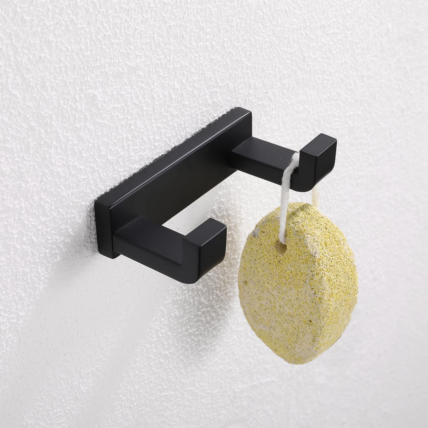 2 Pack Stainless Steel Double Towel Robe Hook - Heavy Duty Wall Mounted Coat Hanger for Bathroom, Kitchen & Toilet Accessories - Matte Black Finish - Perfect for Hanging Robes, Towels and Coats in Home & Hotel Use