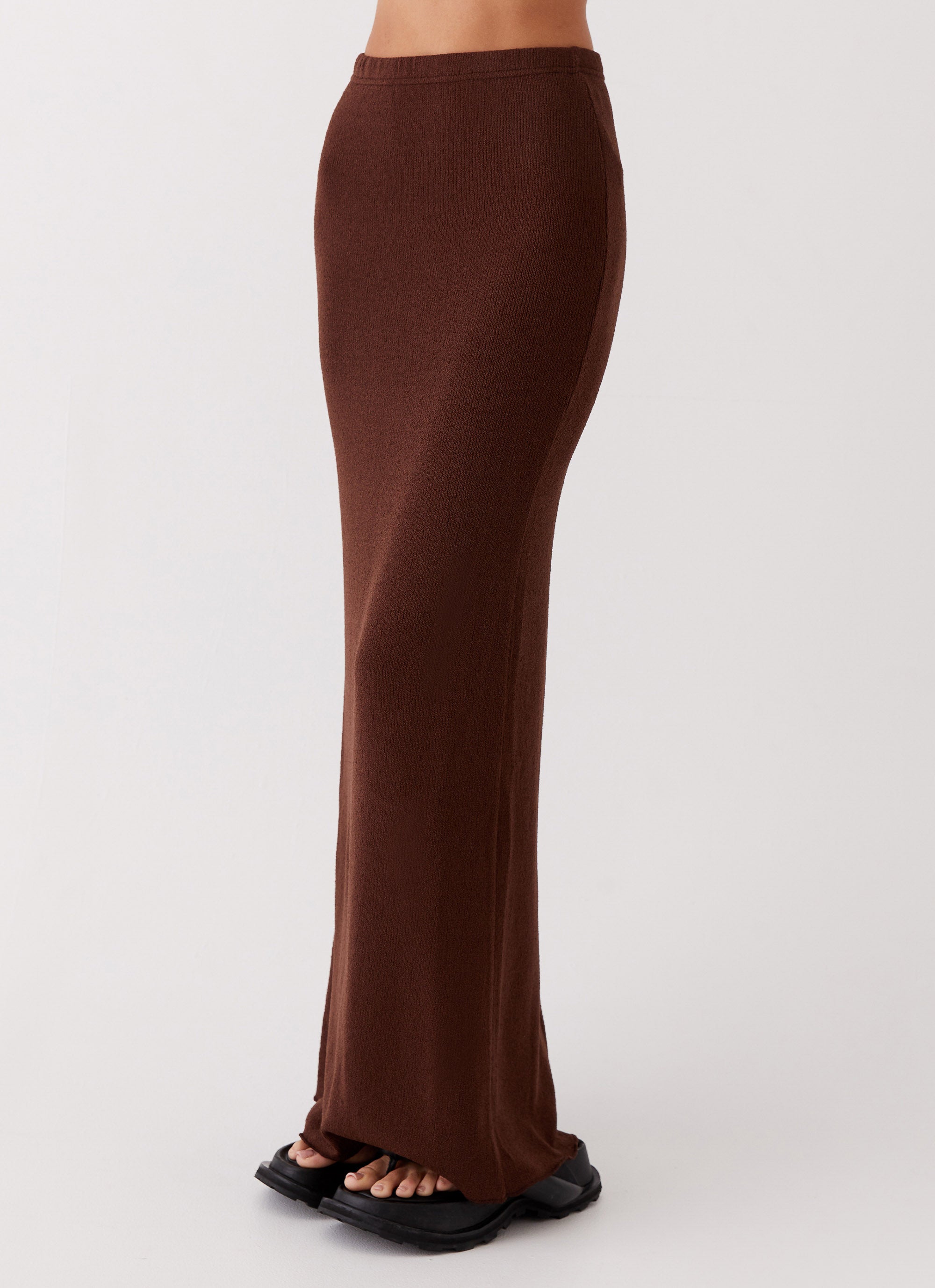 Elegant Women's Knit Maxi Skirt in Chocolate Brown - Perfect for Casual Outings, Beach Vacations & Boho Chic Style