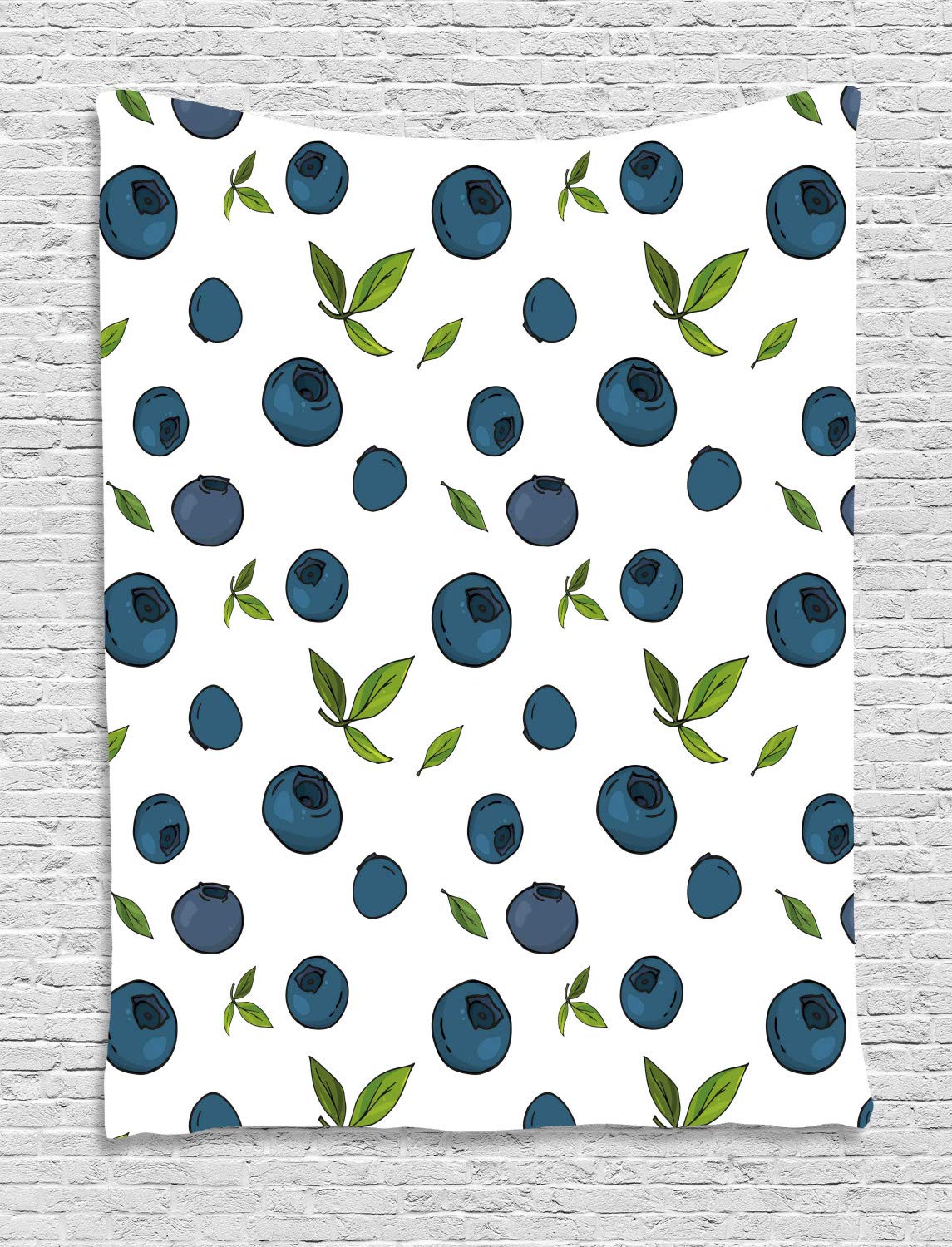 Ambesonne Blueberry Tapestry Wall Hanging - 60x80 Inch Bohemian Fruit Decor for Bedroom, Living Room, Dorm - Petrol Blue White Green Design | Perfect for Boho Home Decor, Teen Room & Apartment Aesthetics