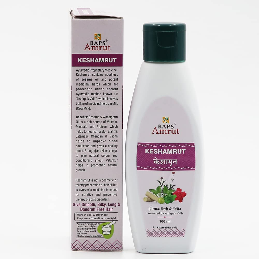 BAPS Amrut Keshamrut Ayurvedic Hair Oil - 100ml | Natural Hair Growth & Scalp Treatment for Men & Women - Use for Daily Hair Care, Dandruff Control & Healthy Shine