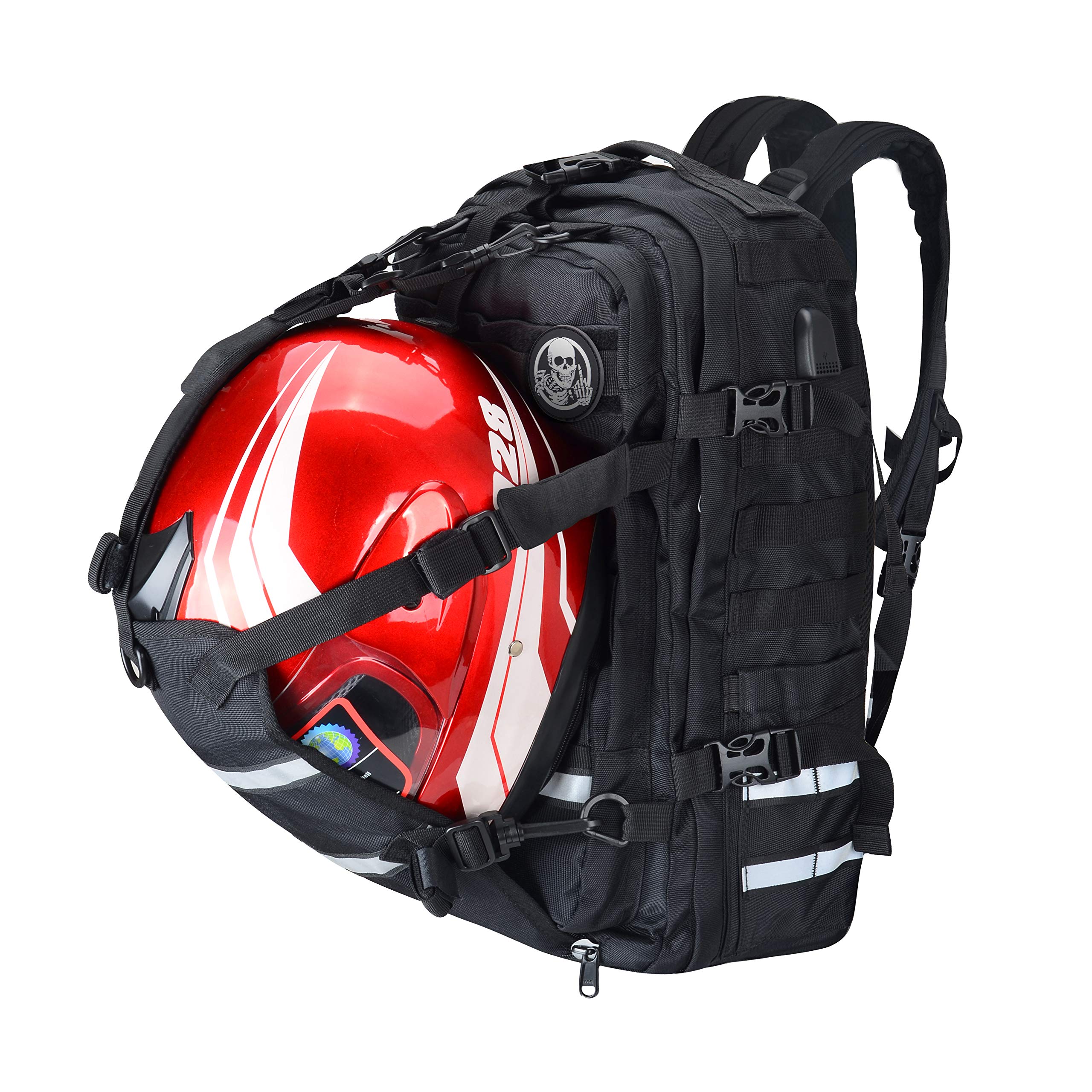 Goldfire Waterproof Rechargeable Motorcycle Snowmobile Cycling Helmet Backpack - 35L Large Capacity USB Charging Port - College Daypack, Welding Work Bag & Powersports Accessories (Black) - Perfect for Commuting, Outdoor Adventures & Work Safety