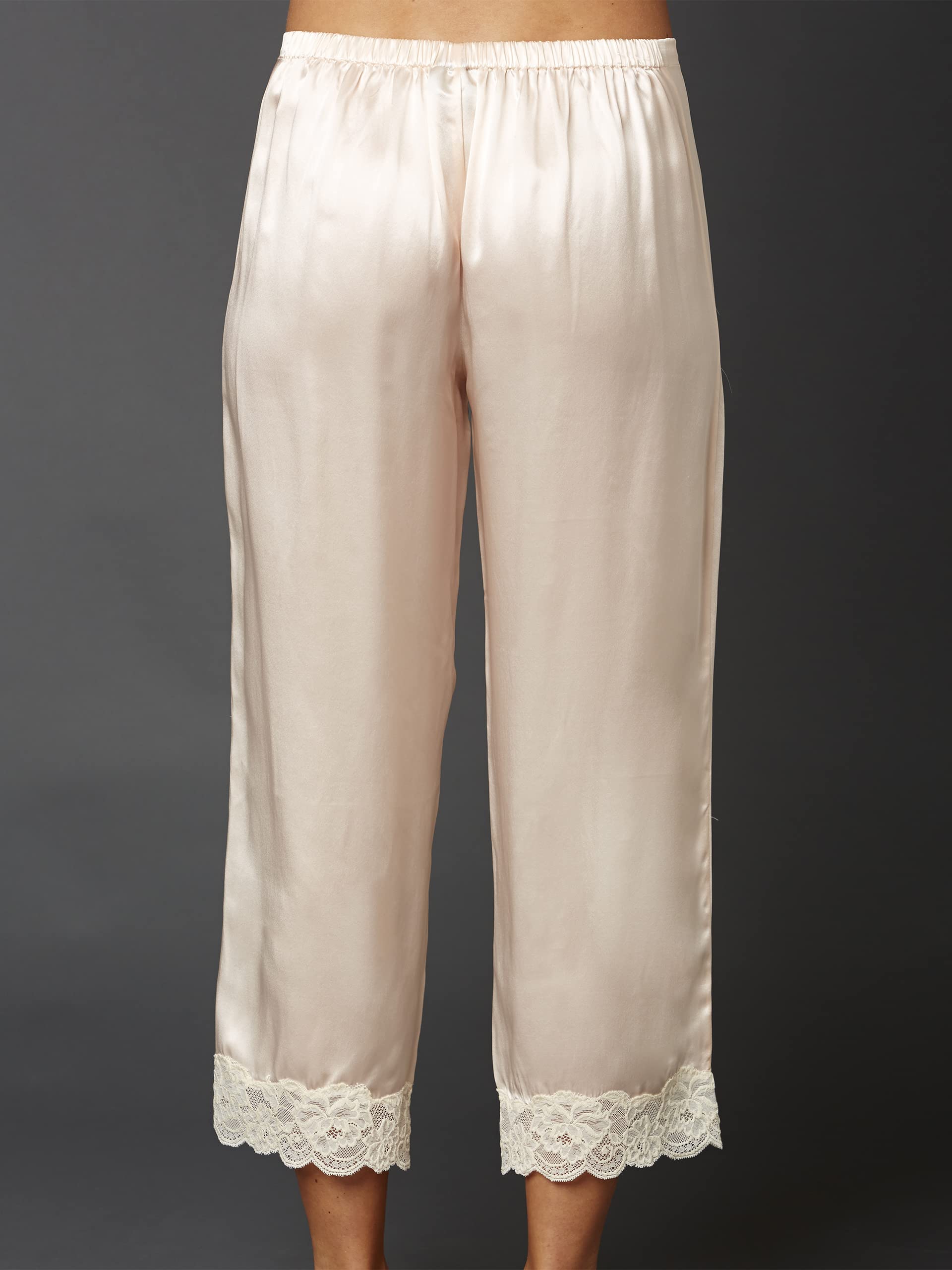 Luxury Women's 100% Pure Silk Pajama Set with Lace Trim - Cropped Sleepwear for Comfort & Elegance - Perfect for Relaxing at Home, Bridal Shower Gift, or Romantic Getaway