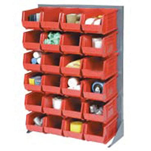Global Industrial Louvered Bin Rack with 96 Red Stacking Bins - 35