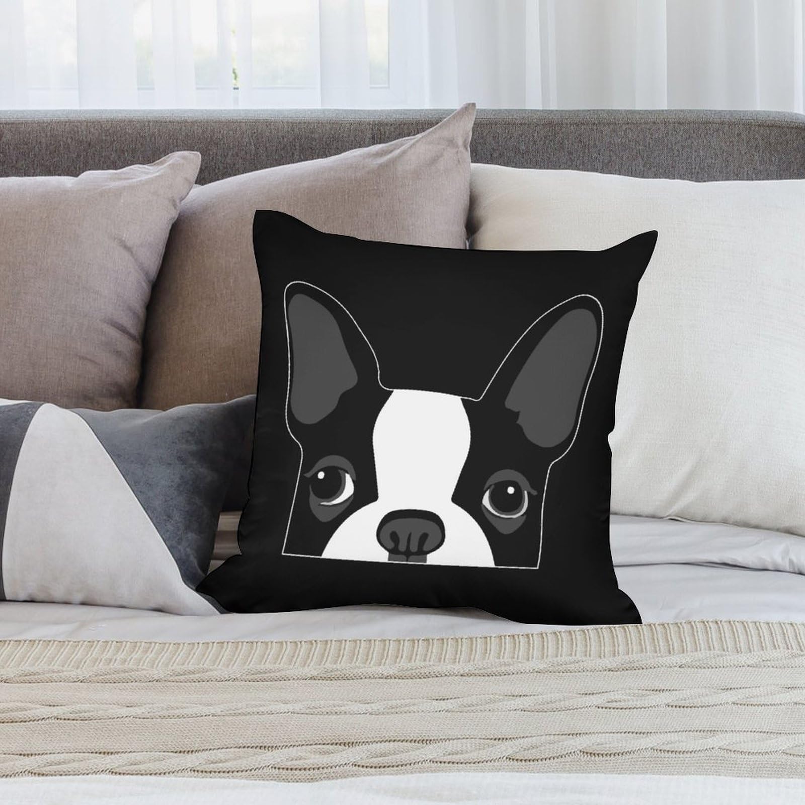 French Bulldog Head Polyester Pillow Cases - Soft & Smooth Cushion Covers for Sofa, Bed, Living Room Decor (32x32 Inches, 1 Piece) - Perfect for Home Decor, Gifts, and Pet Lovers