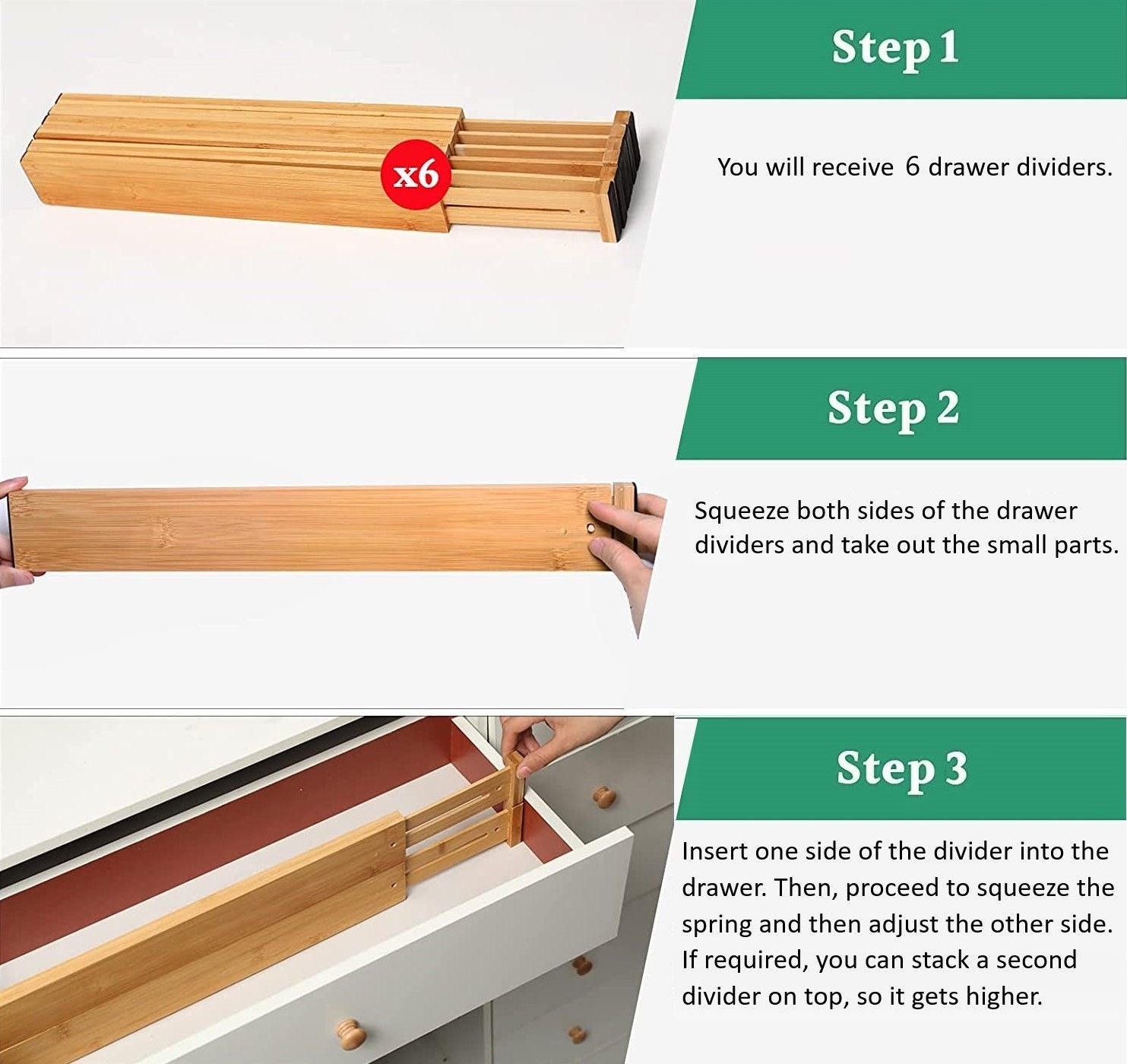 12 Pack Bamboo Adjustable Kitchen Drawer Organizers - Large Size (44-55cm) for Utensils, Spices & Cutlery - Perfect for Pantry, Office & Bathroom Storage