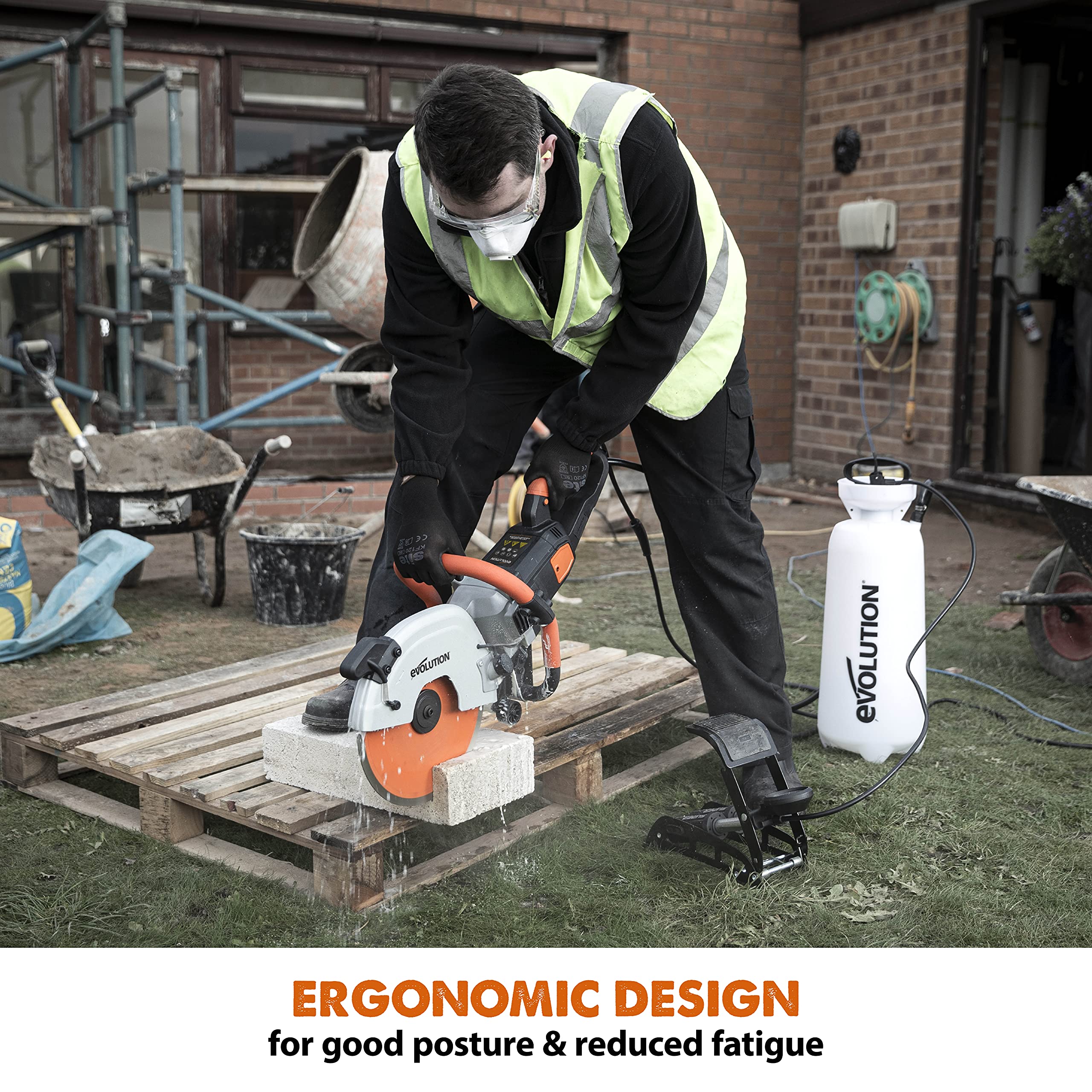 Evolution R12DCT 12-Inch Electric Concrete Saw with Water Fed Dust Suppression - Angle Grinder & Cut Off Saw for Masonry Work (No Gas, 4-1/2