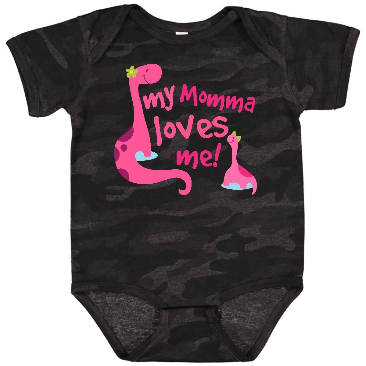 Inktastic Momma Loves Me Girl Dinosaur Baby Bodysuit - Cute Dinosaur Print Onesie for Infants & Toddlers - Perfect for Playtime, Daycare & Family Photos