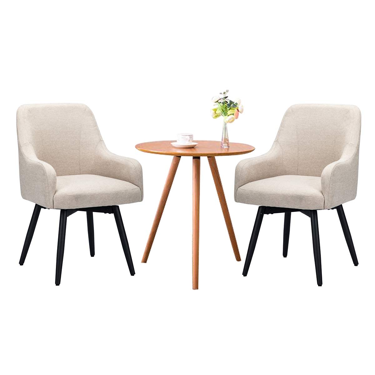 Modern Accent Chairs Set of 2 - Upholstered Swivel Armchairs for Living Room, Bedroom & Dining Room - Beige Fabric Lounge Chairs - Perfect for Home Decor, Reading Nook & Guest Seating