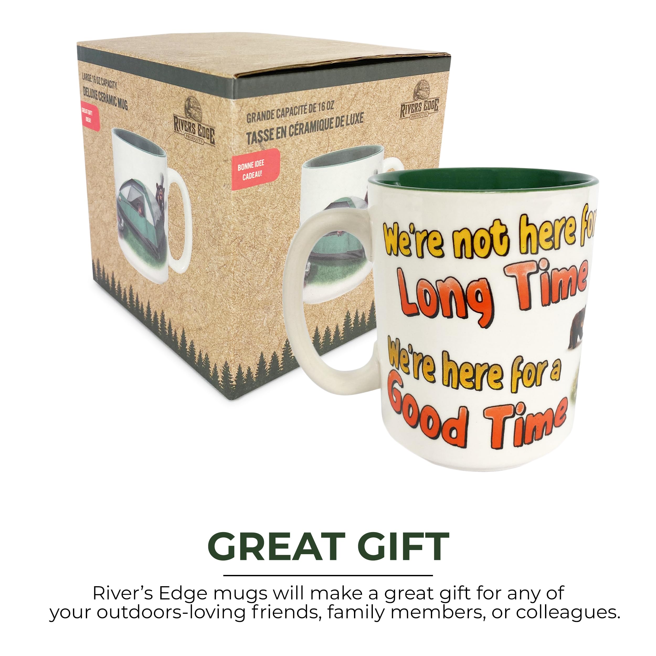 Rivers Edge Products 16 Oz Ceramic Coffee Mug with Handle - Perfect for Espresso, Latte, Tea - Ideal for Camping, Hiking, Picnics & Home Use
