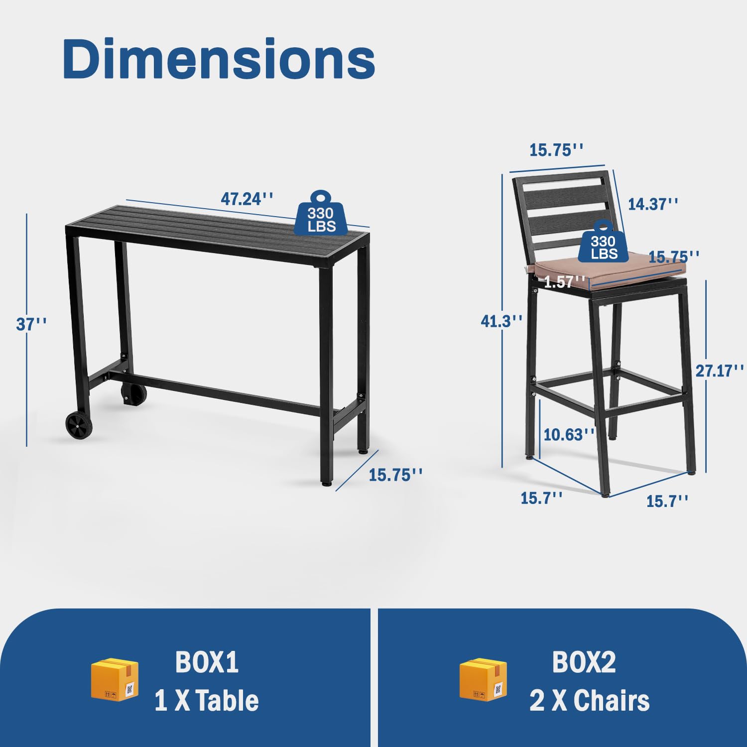 3-Piece Outdoor Bar Height Dining Set - 47