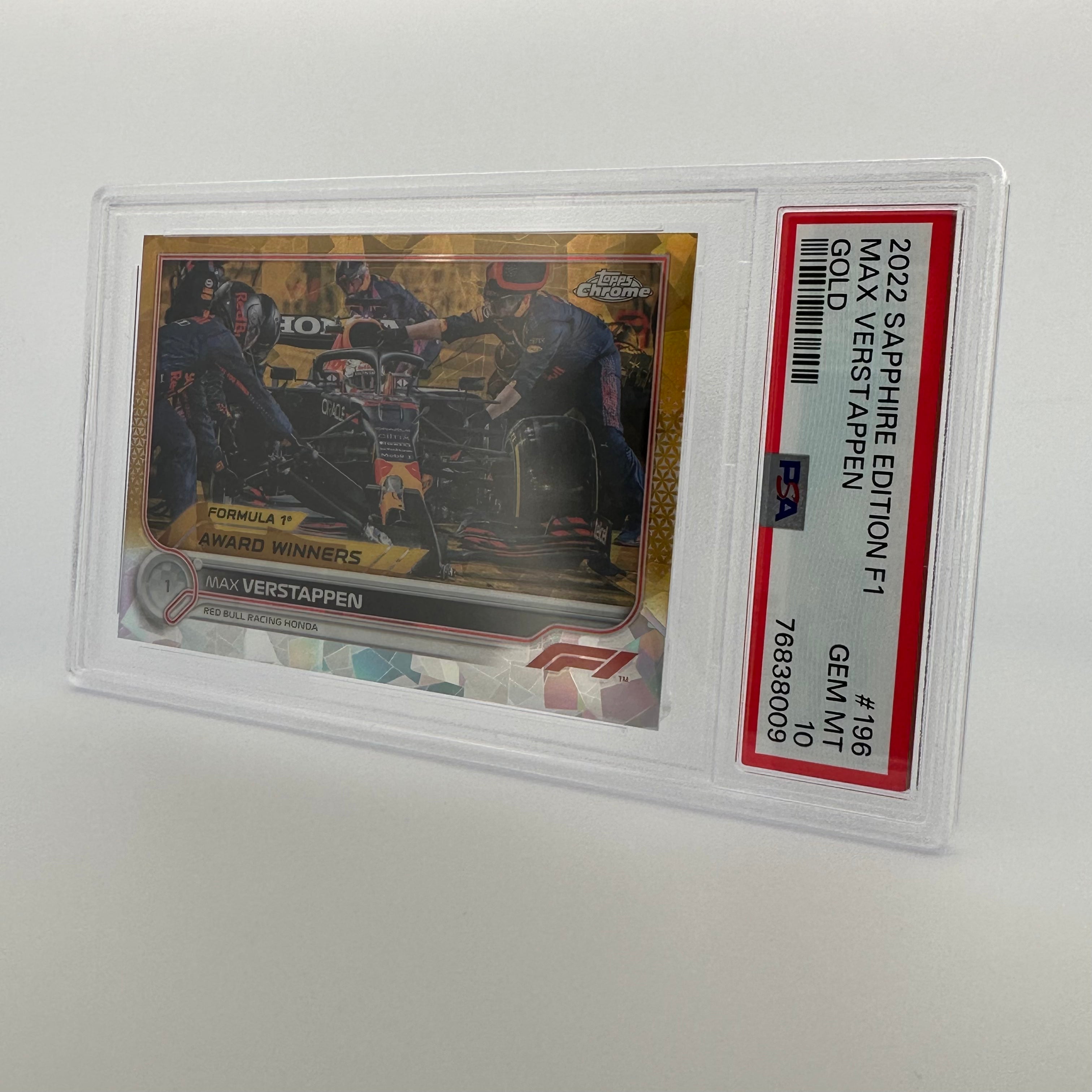 PSA 10 2019 Max Verstappen #196 Sapphire Edition Gold Parallel 50/50 - Rare F1 Racing Card for Collectors & Investors - Perfect for Display, Trading, and Portfolio Diversification